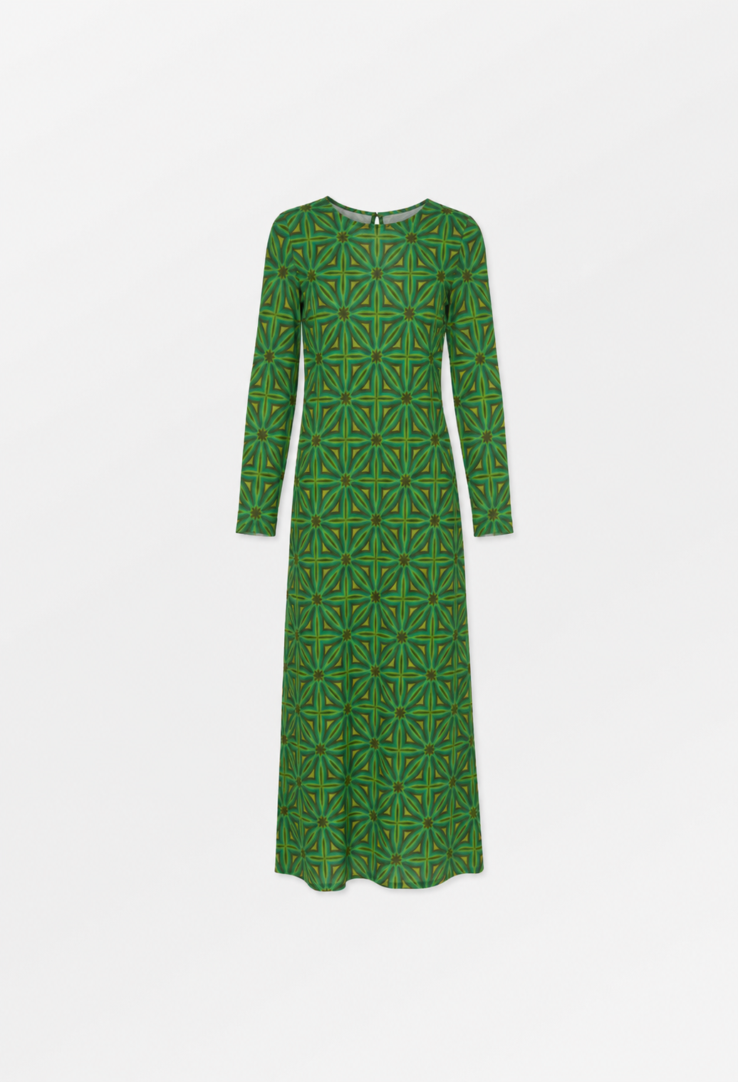 Green Geometric Silk Bias Cut Dress