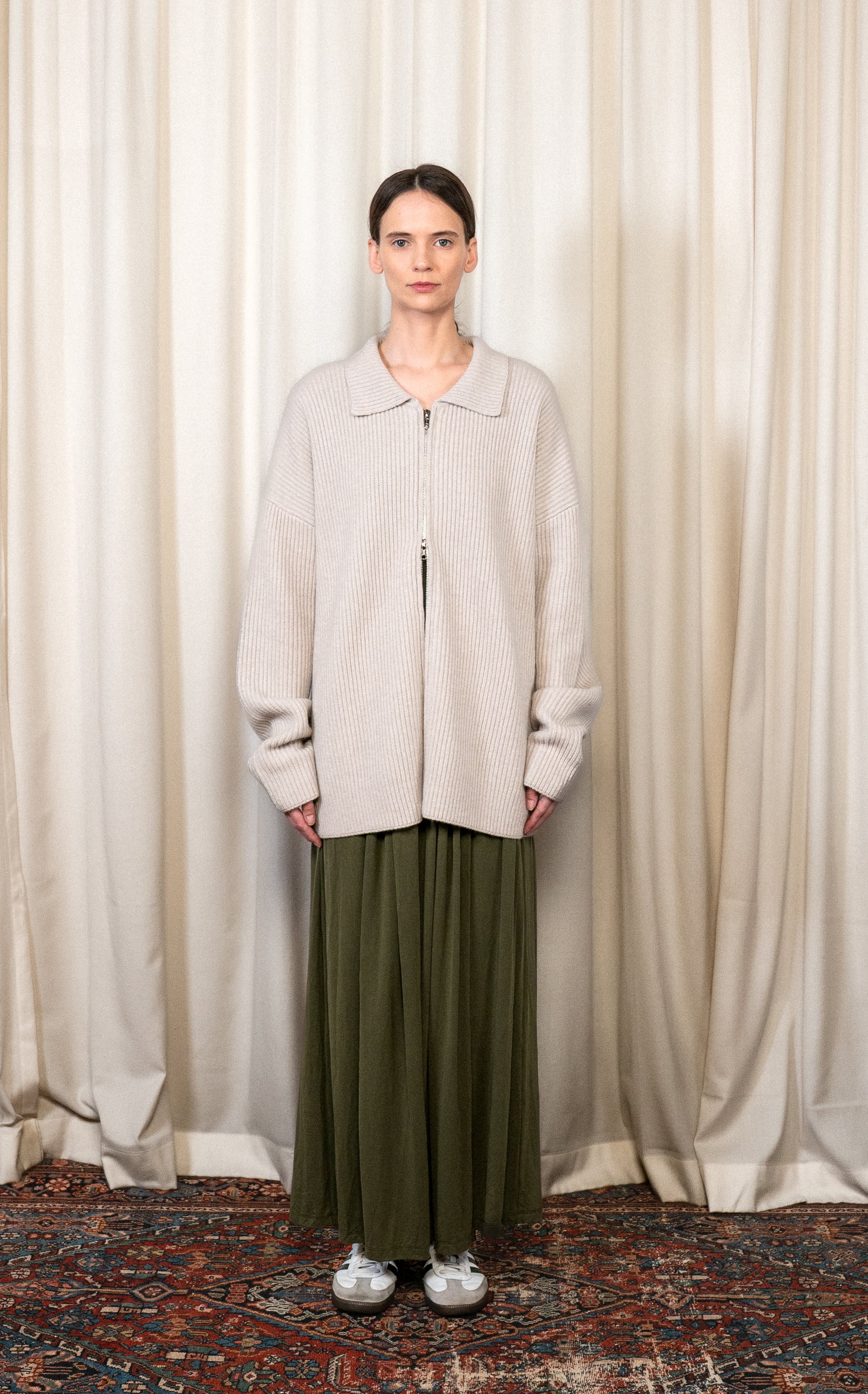 Taupe zip collared cardigan