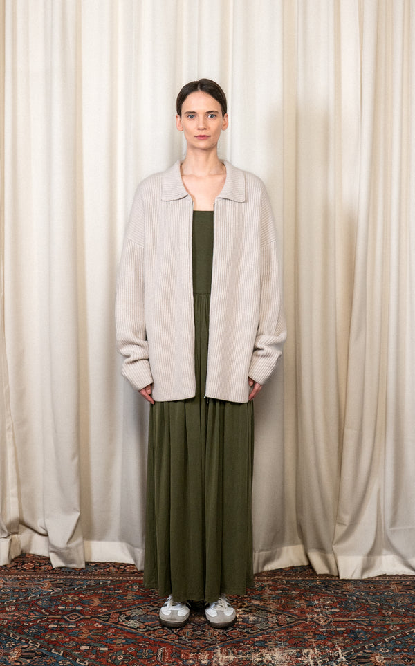 Taupe Zip Collared Cardigan
