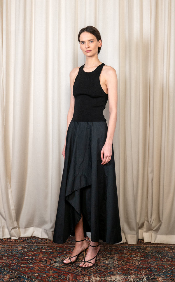Black Knit Bodice Asymmetrical Dress
