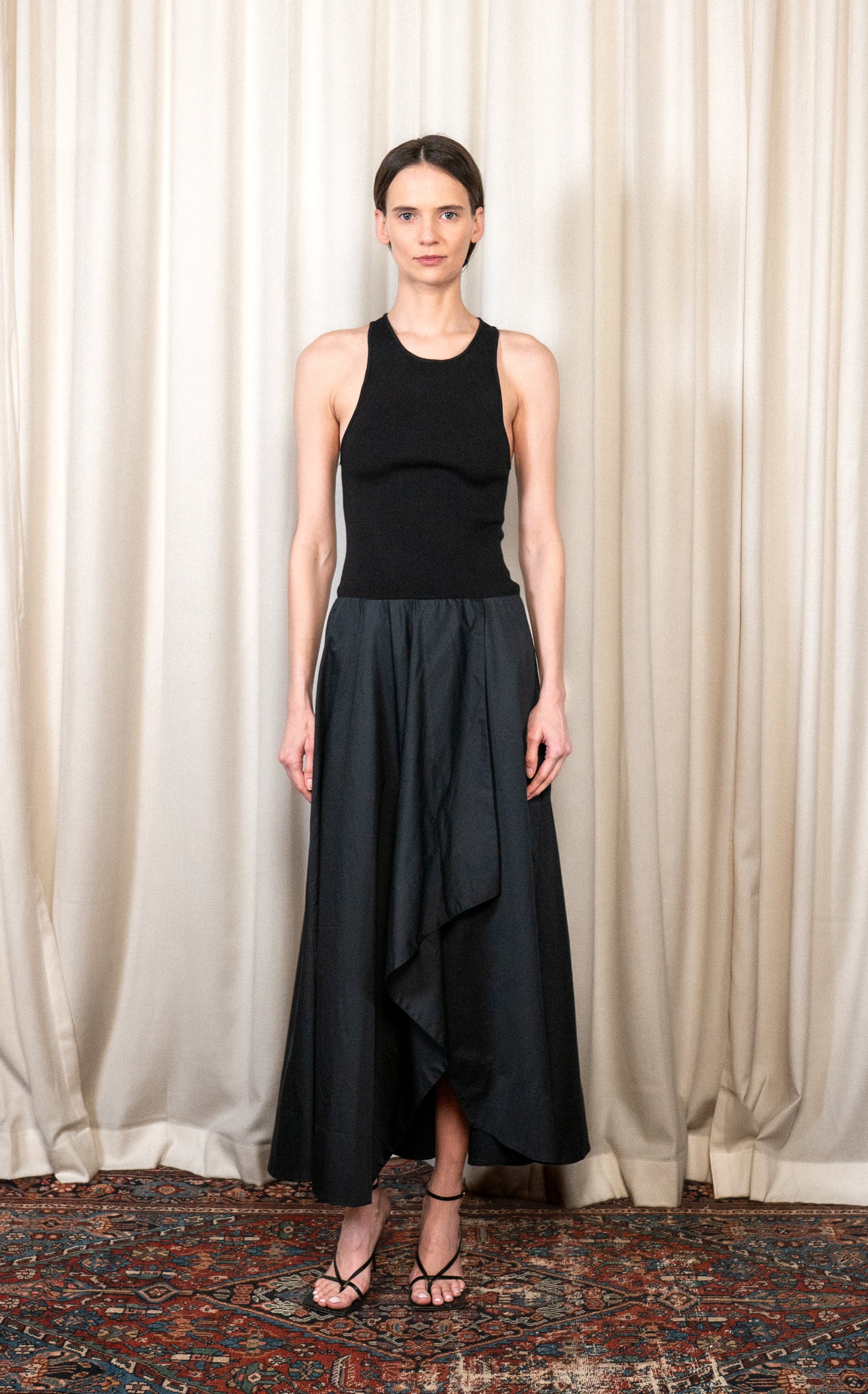 Black Knit Bodice Asymmetrical Dress