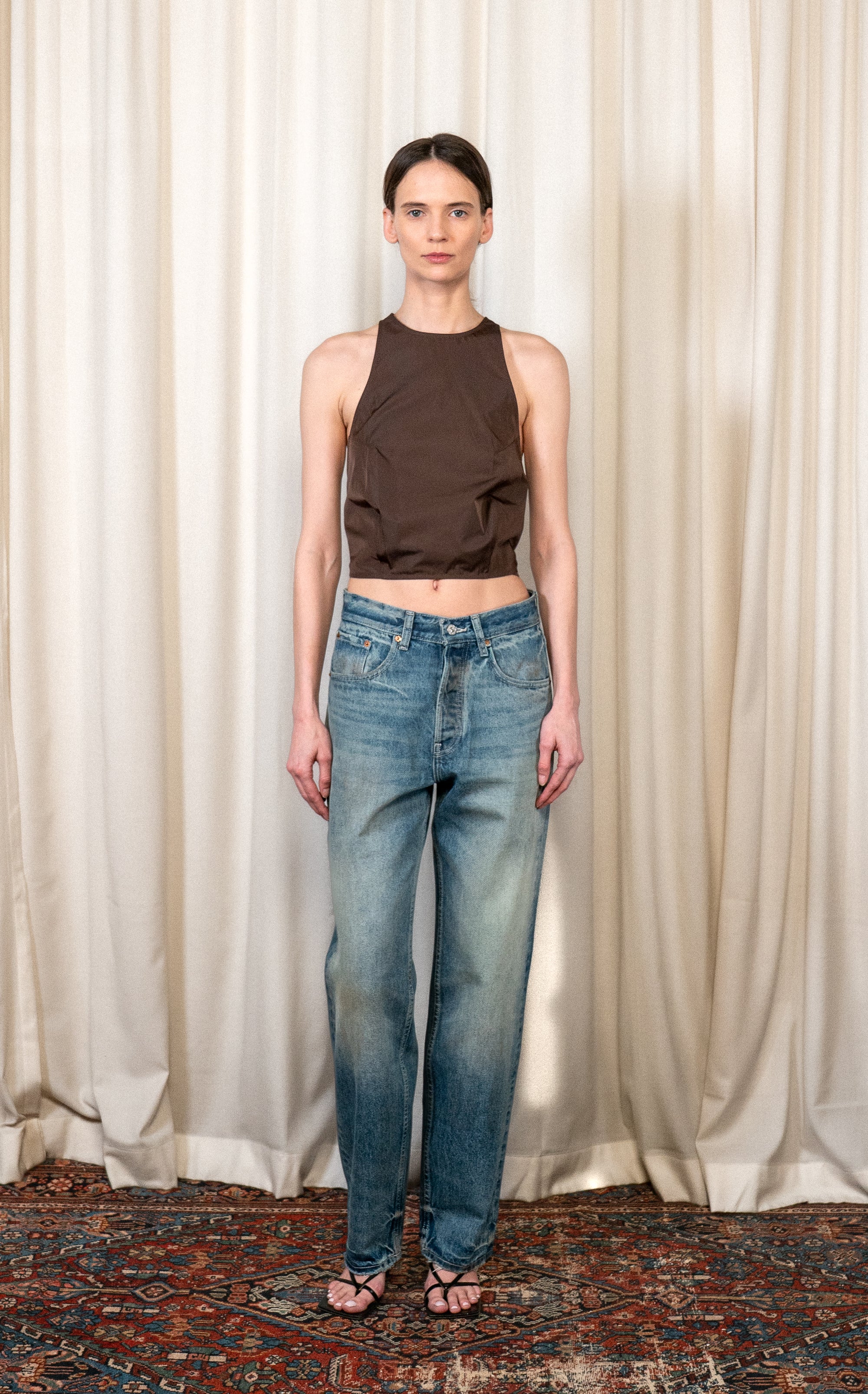 Beige Wash Baggy Jeans