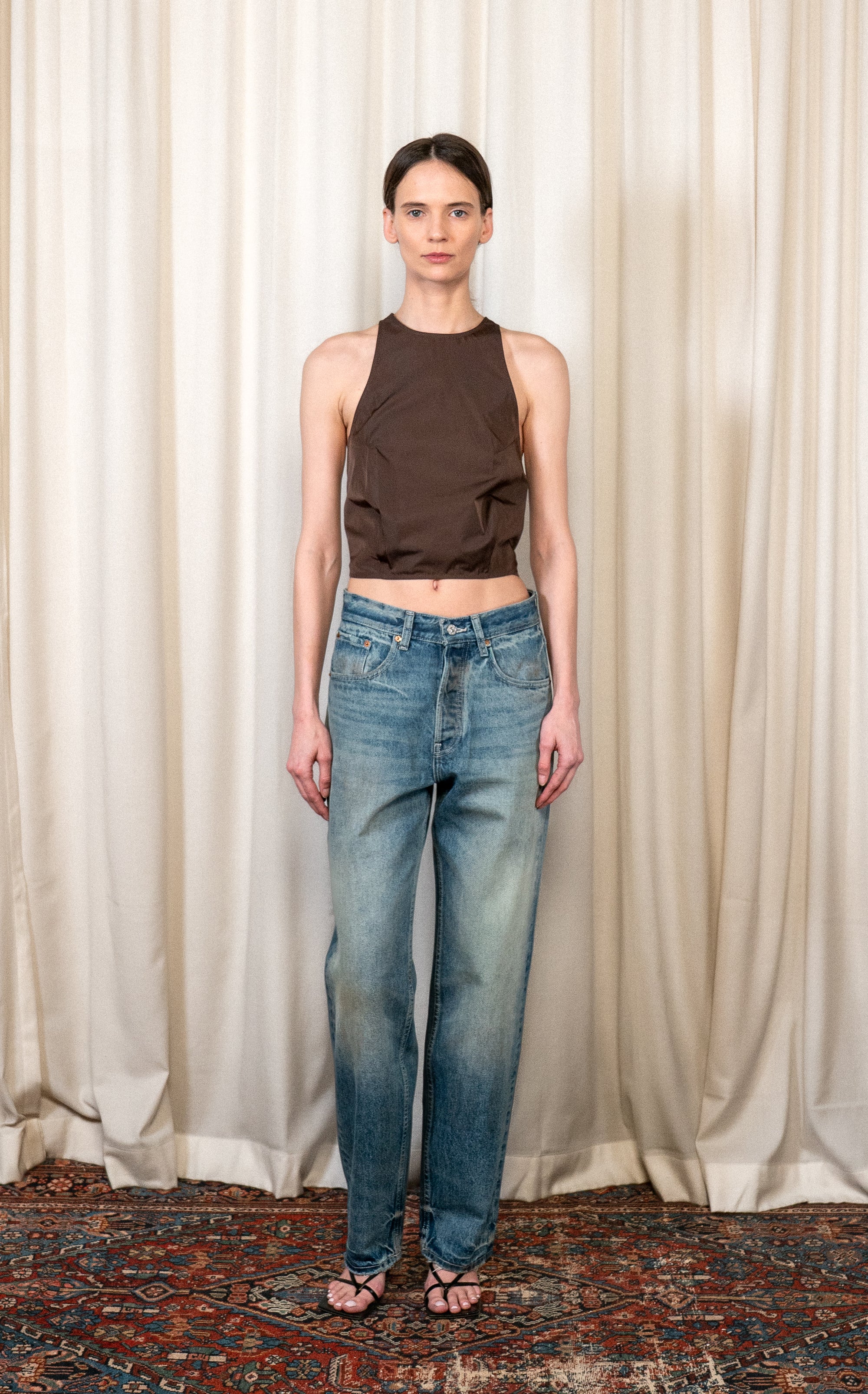 Beige Wash Baggy Jeans