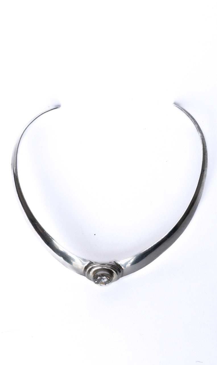 Vintage Sterling Silver Glass Cabochon Collar Necklace