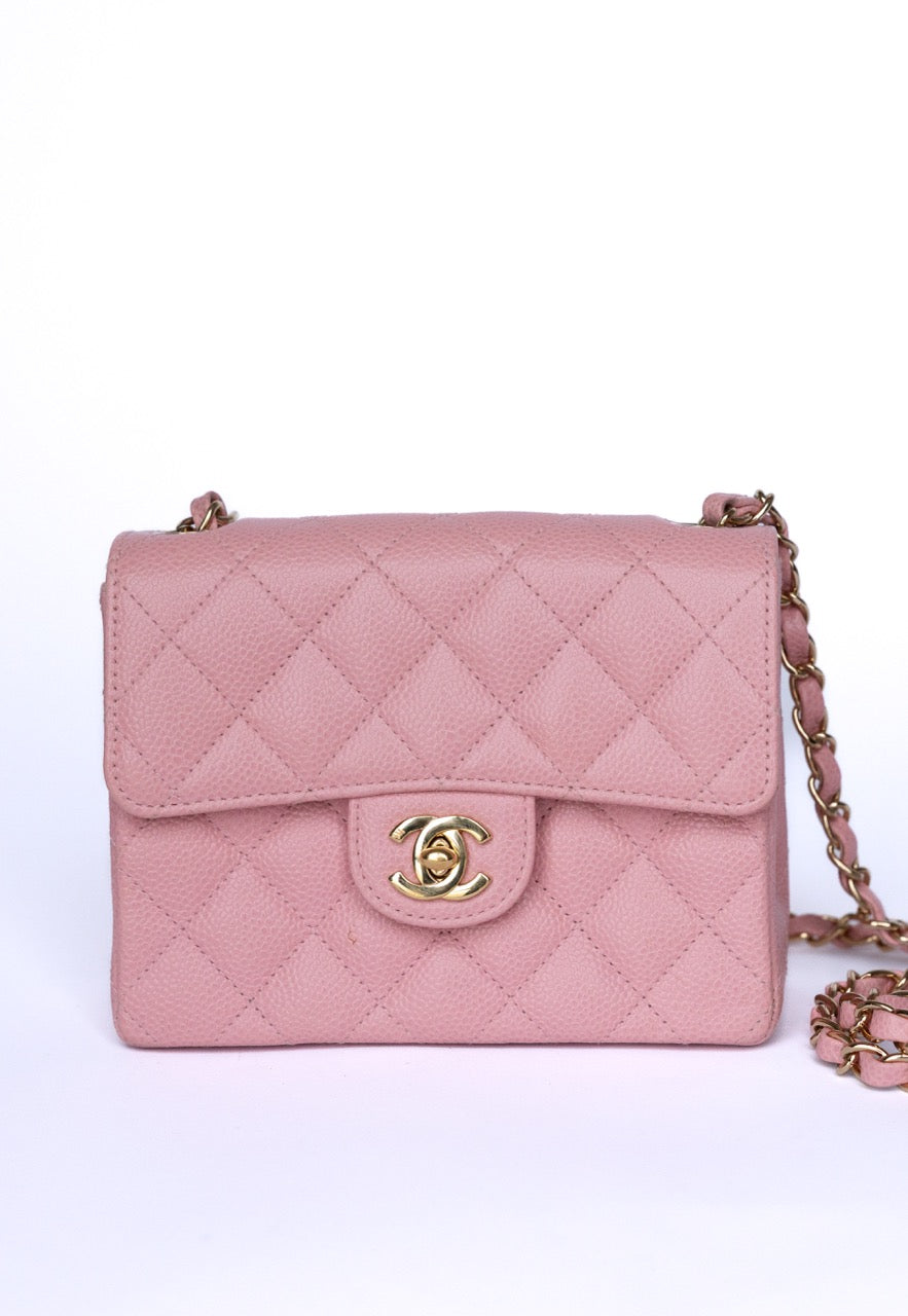 Pink Chanel Caviar Quilted Mini Square Flap Bag