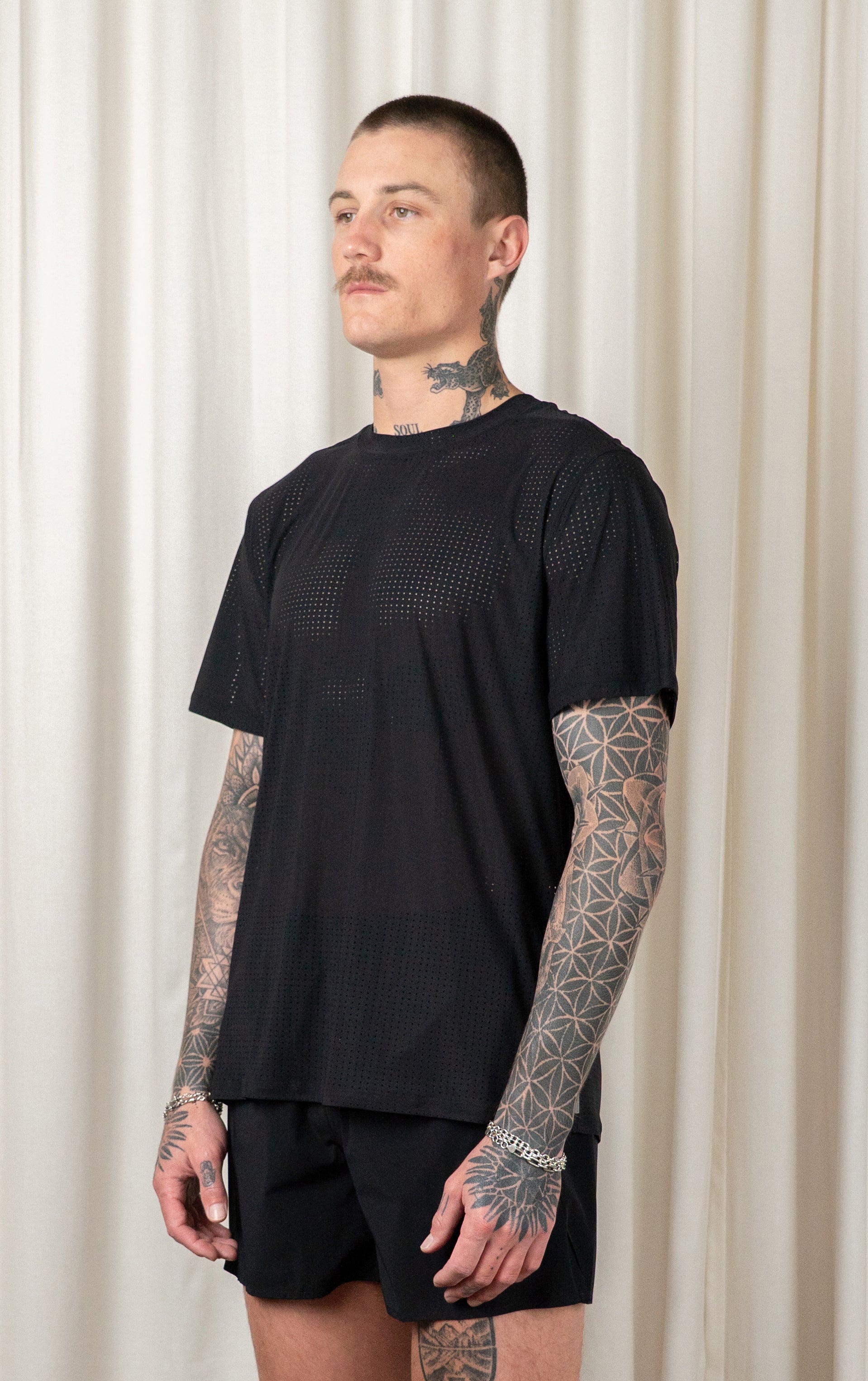 Black James Perforated Tee