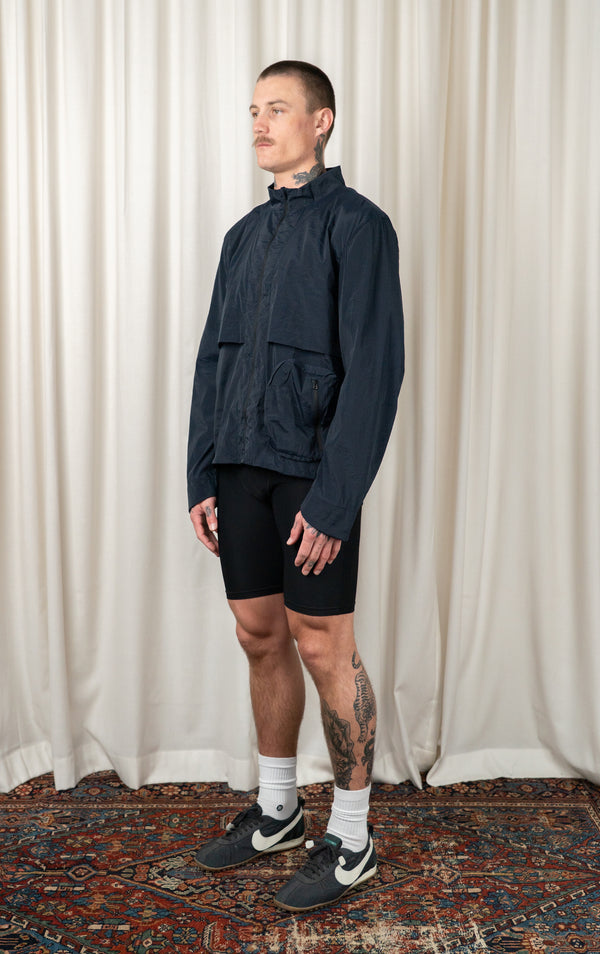 Navy Henry Stand Collar Run Jacket