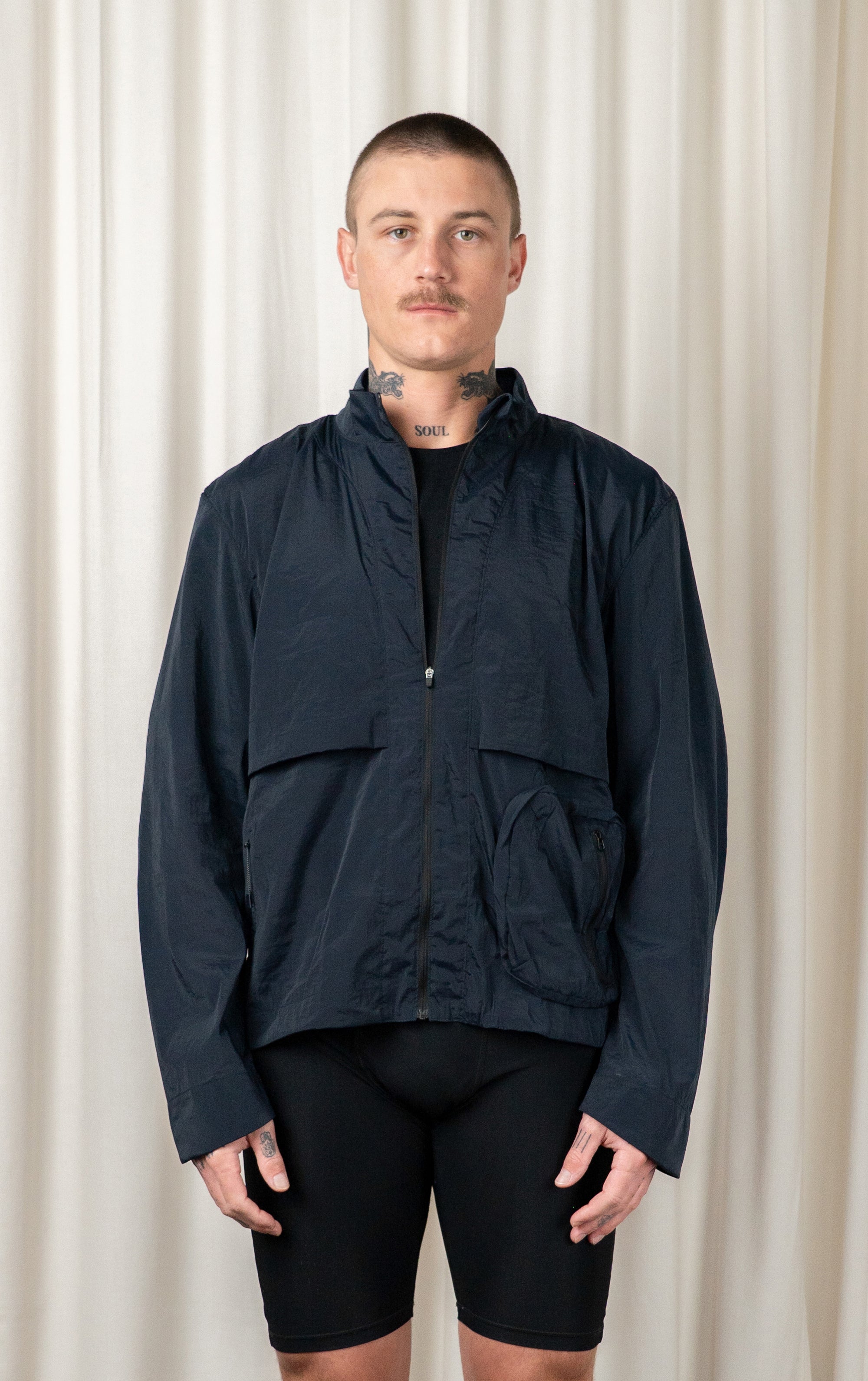 Navy Henry Stand Collar Run Jacket