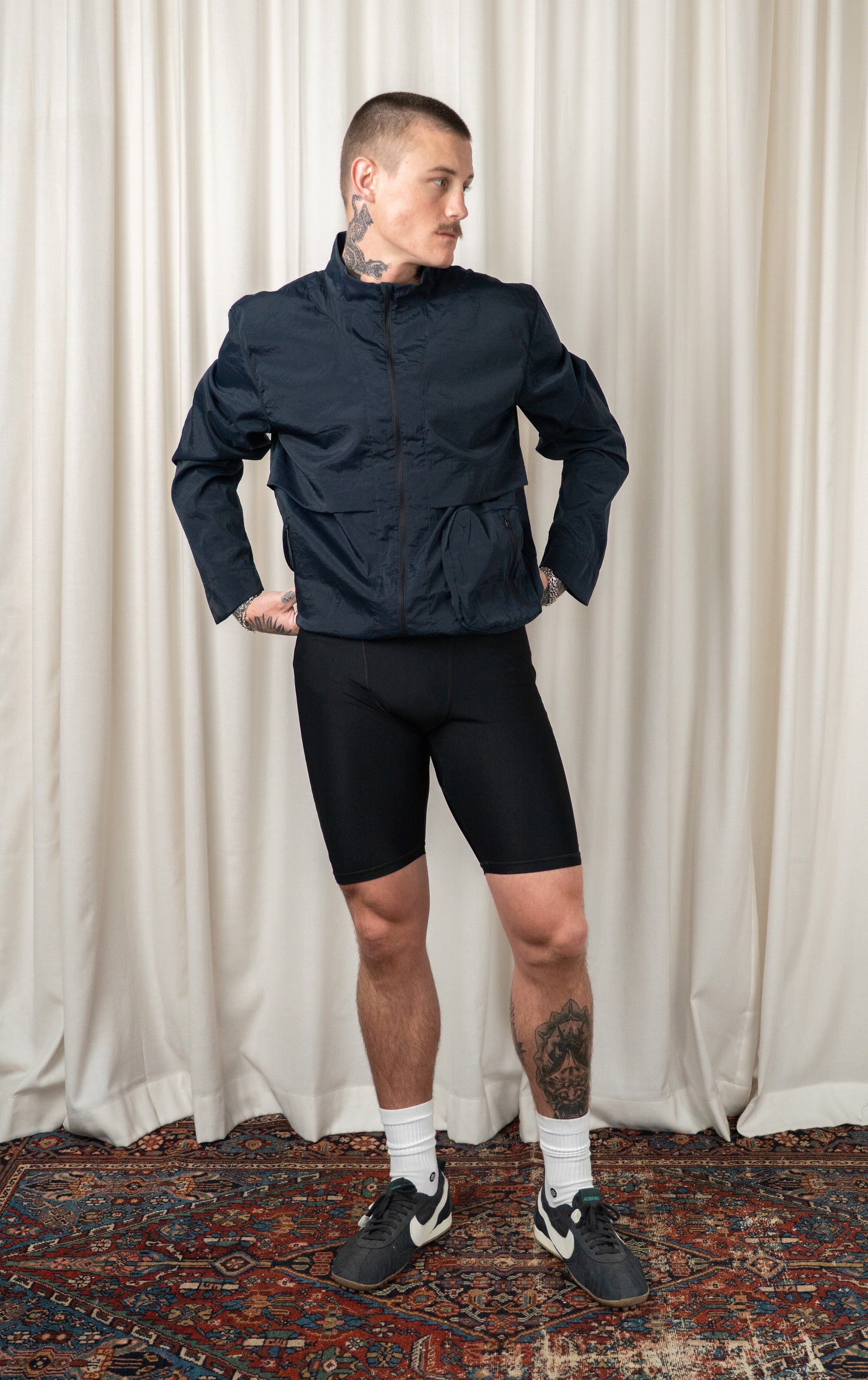 Navy Henry Stand Collar Run Jacket