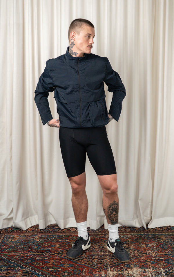 Navy Henry Stand Collar Run Jacket