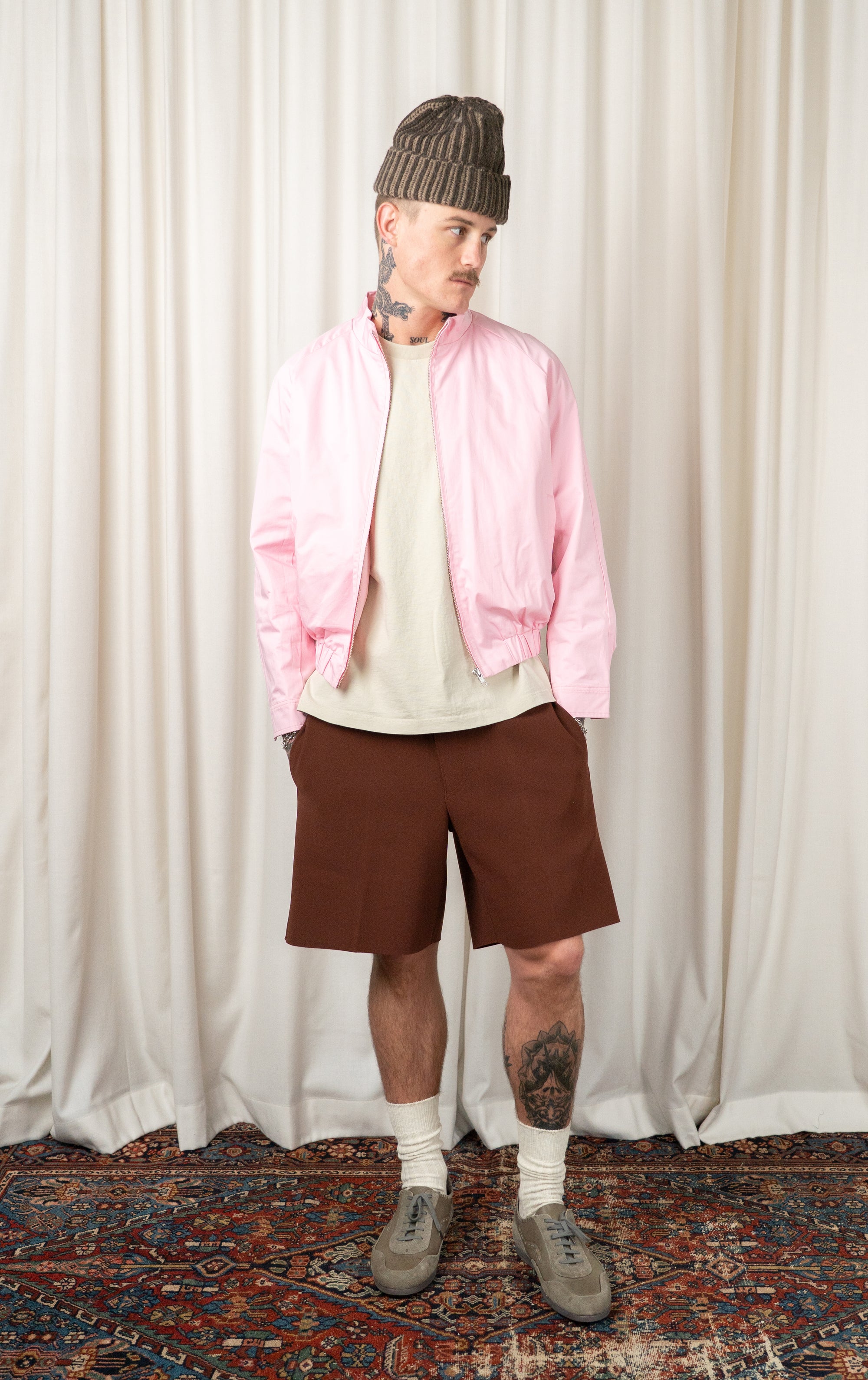 Pink Cropped Jacket With Back Flap