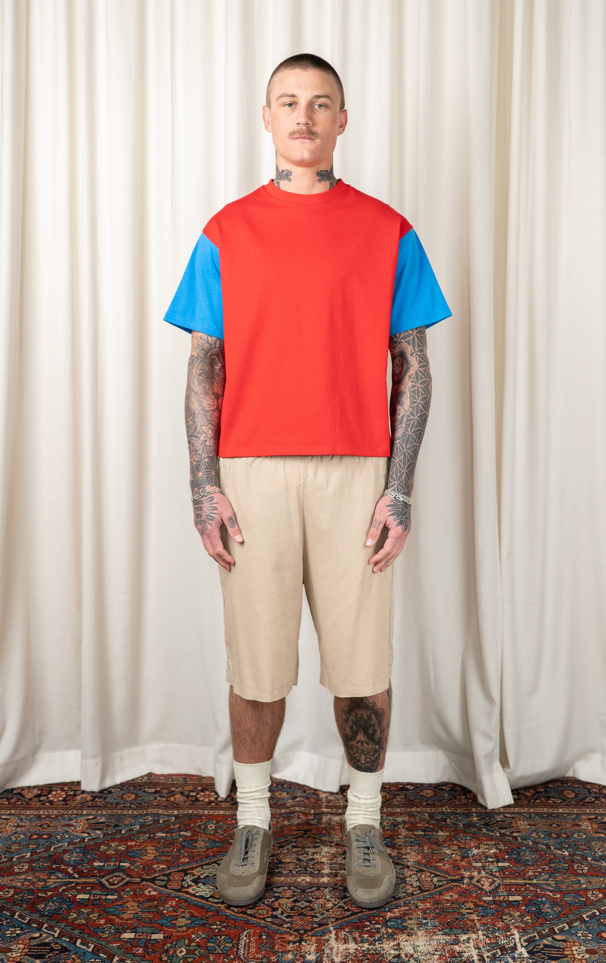 Red/Blue Contrast Sleeve T-shirt