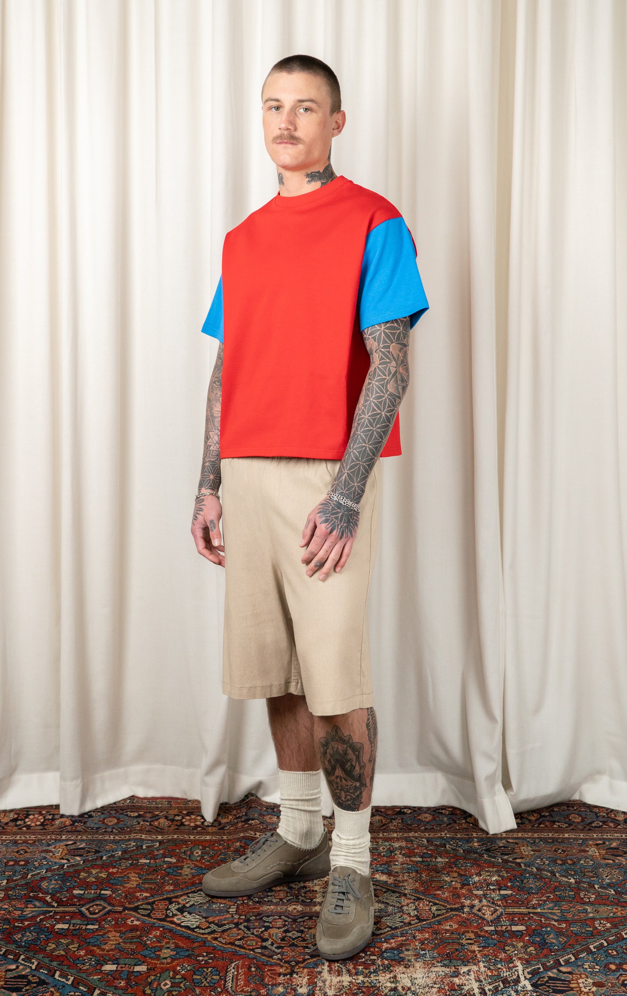 Red/Blue Contrast Sleeve T-shirt