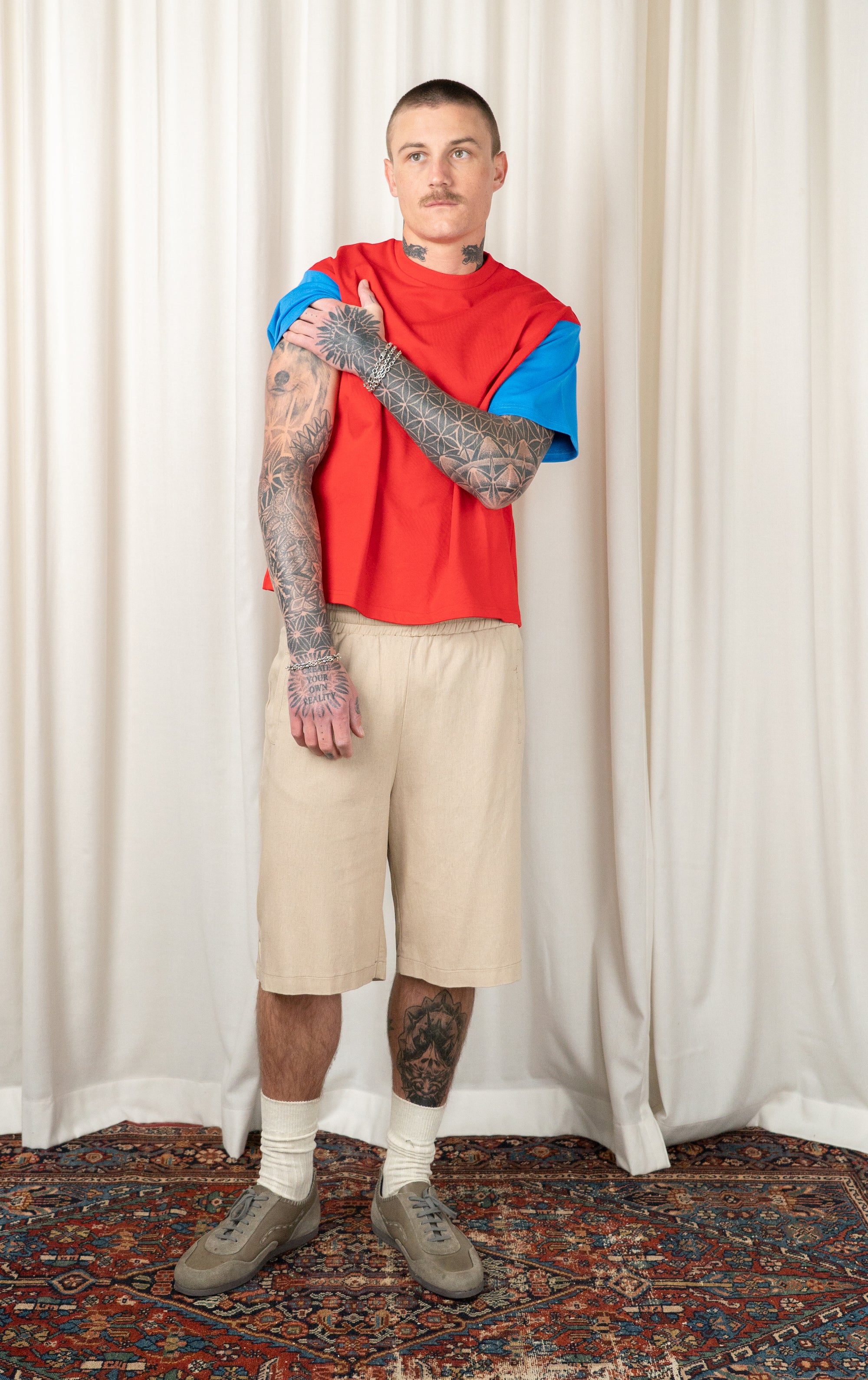 Red/Blue Contrast Sleeve T-shirt
