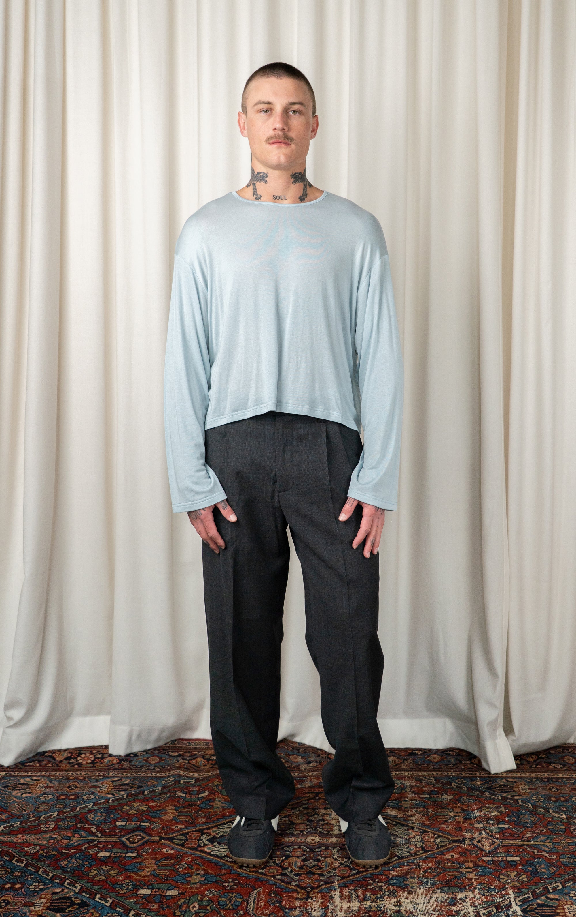 Baby Blue Cropped Oversized Sweater