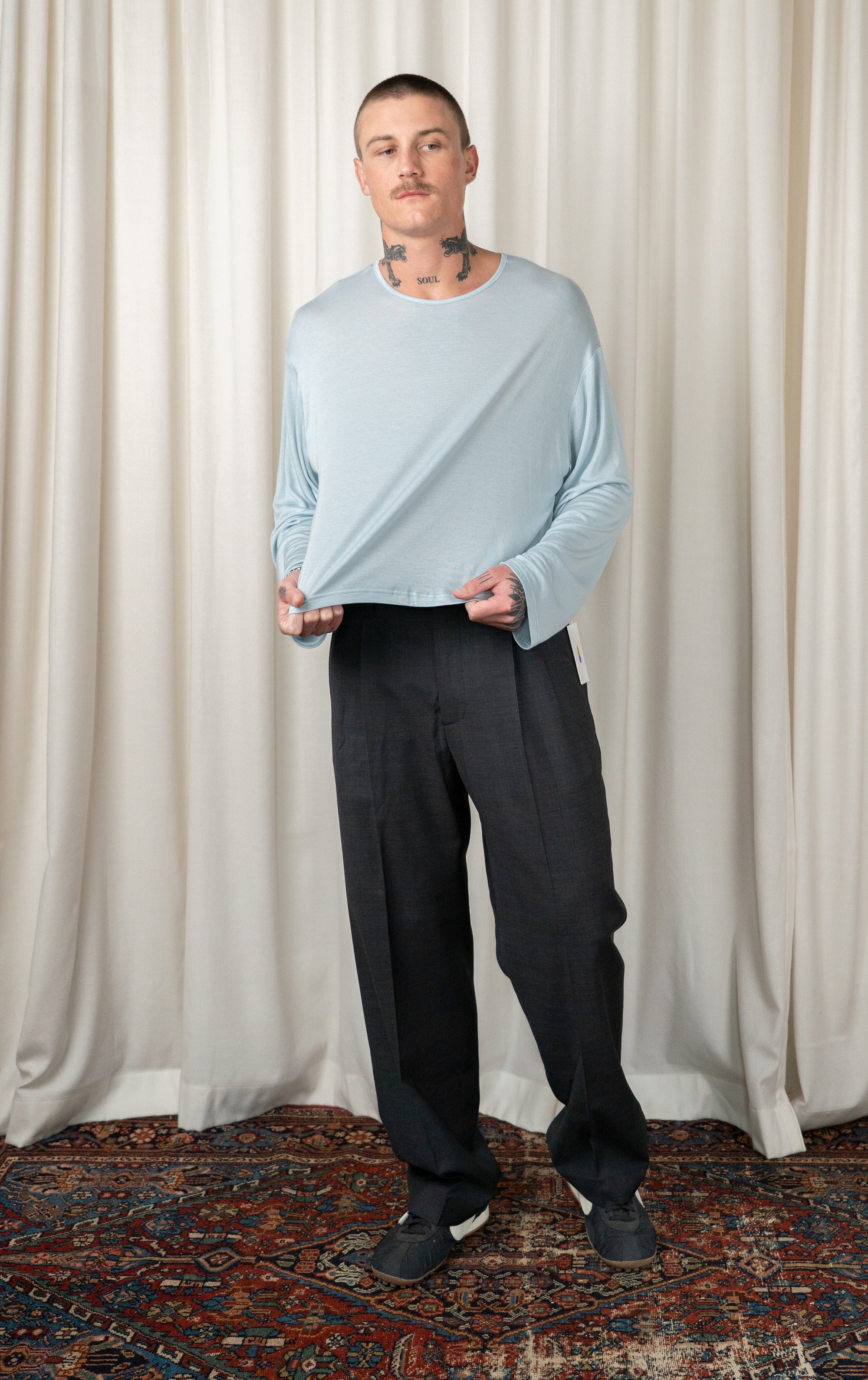 Baby Blue Cropped Oversized Sweater