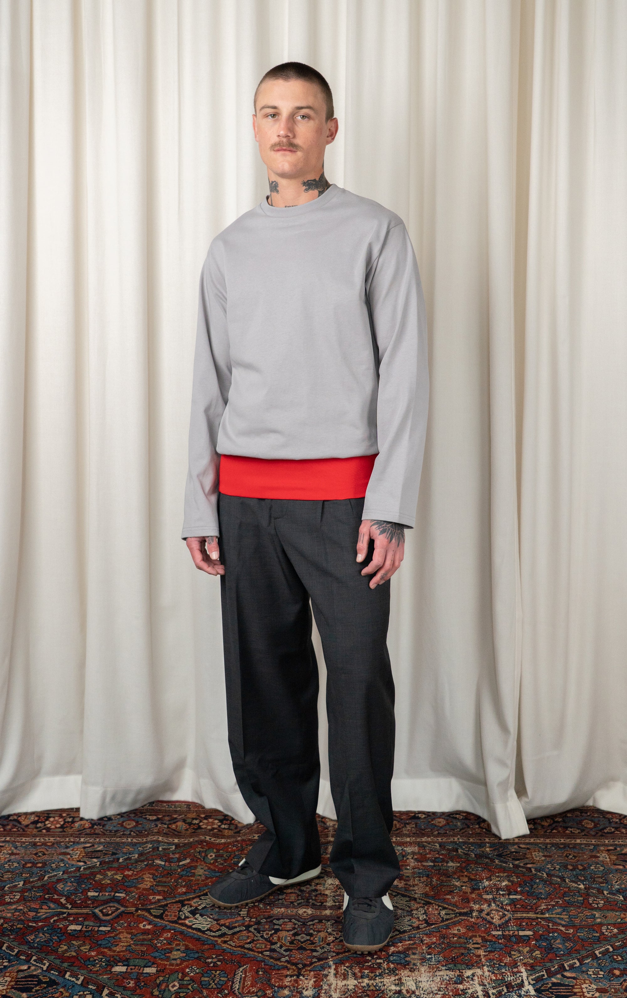 Grey/Red Contrast Waistband T-shirt