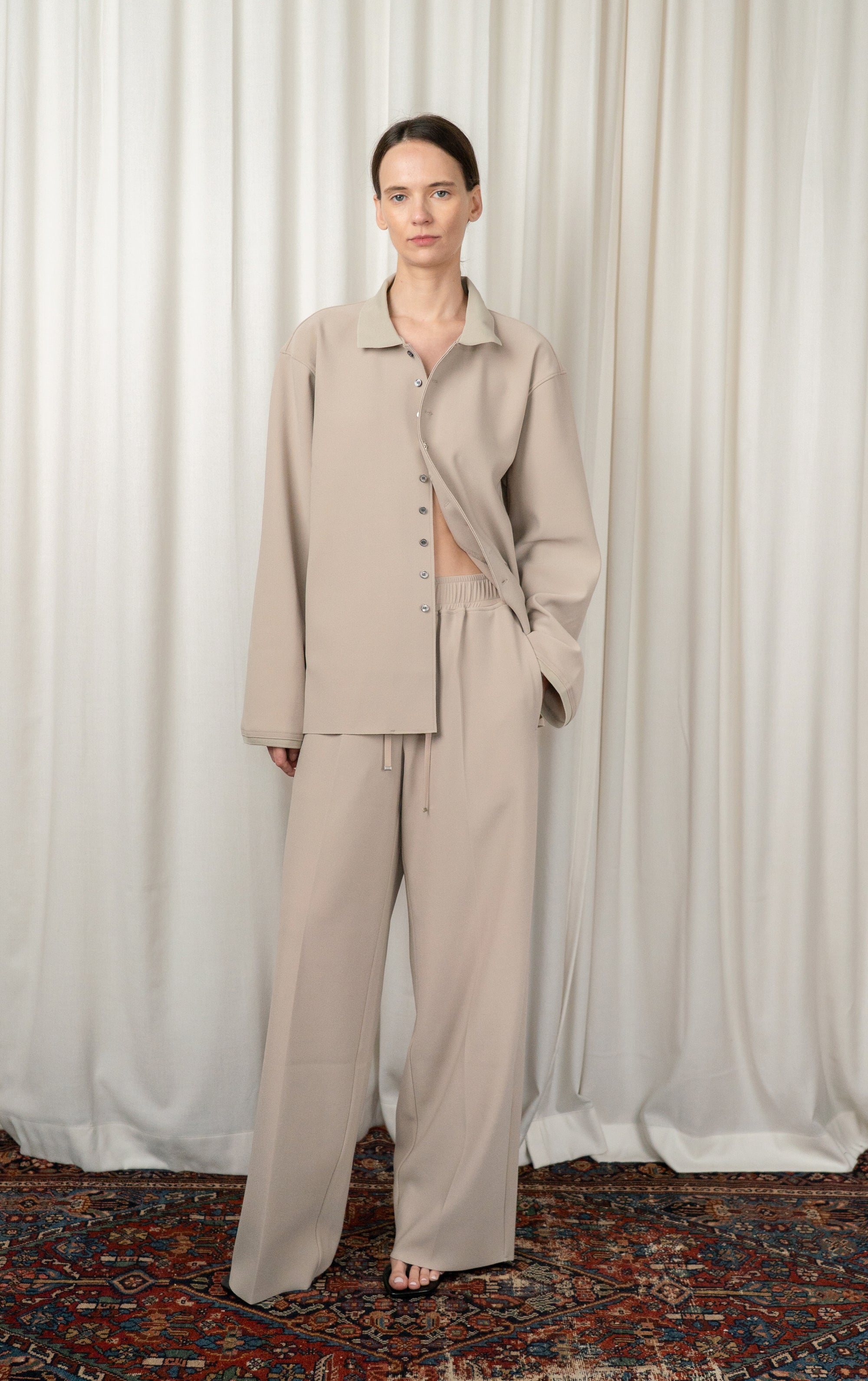 Sand LAY2 Rib Collared Shirt
