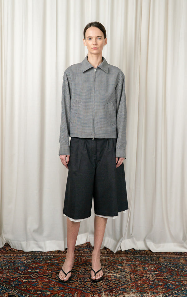 Taupe Check Cropped Mail Jacket