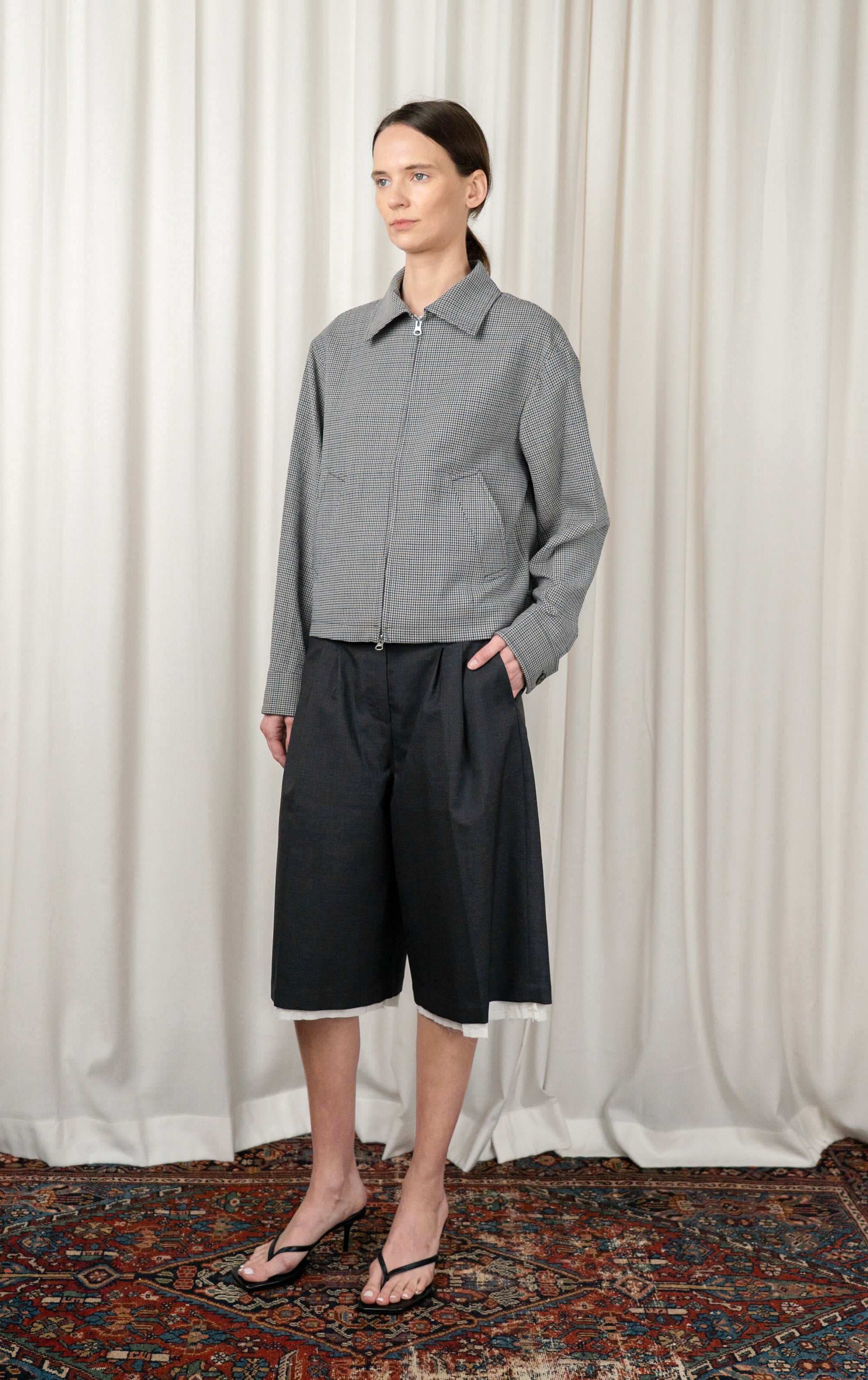 Taupe Check Cropped Mail Jacket