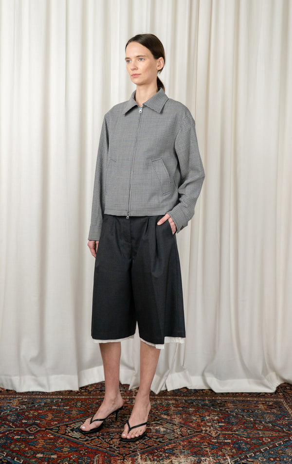 Taupe Check Cropped Mail Jacket