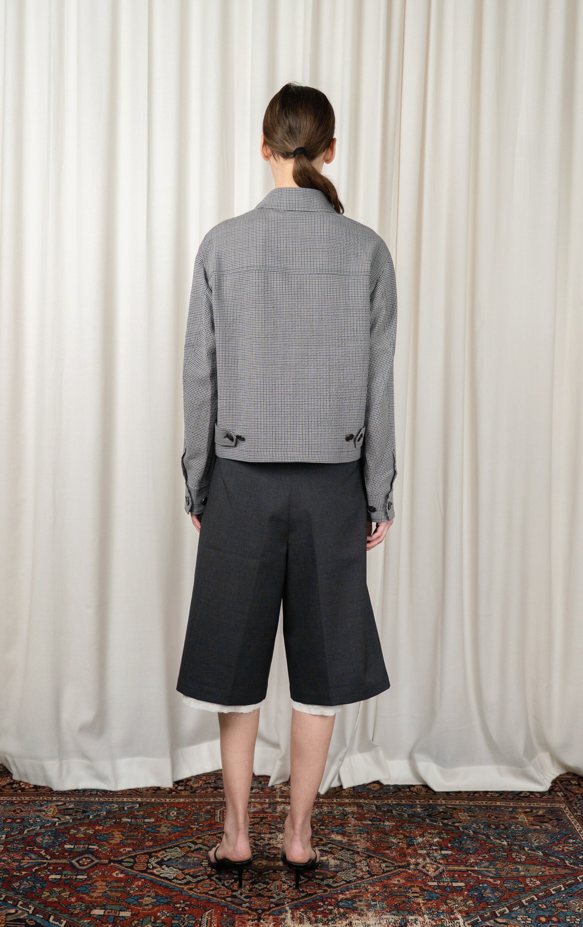 Taupe Check Cropped Mail Jacket