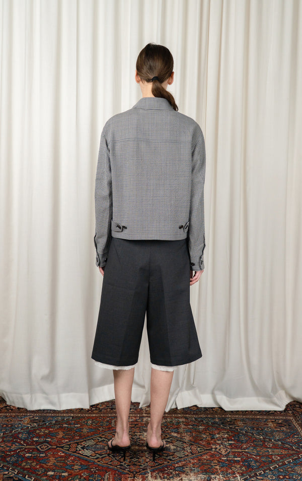 Taupe Check Cropped Mail Jacket