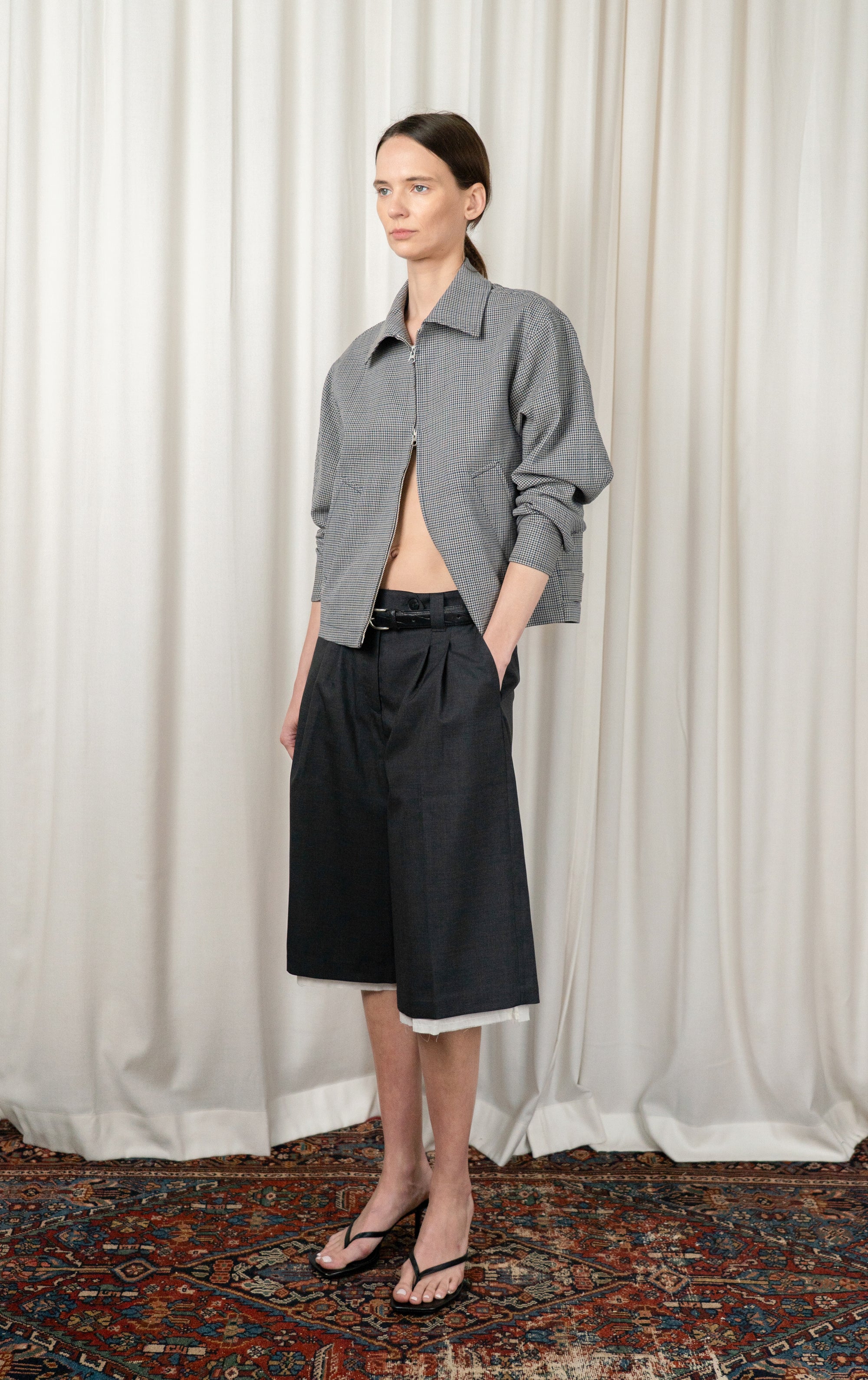 Taupe Check Cropped Mail Jacket