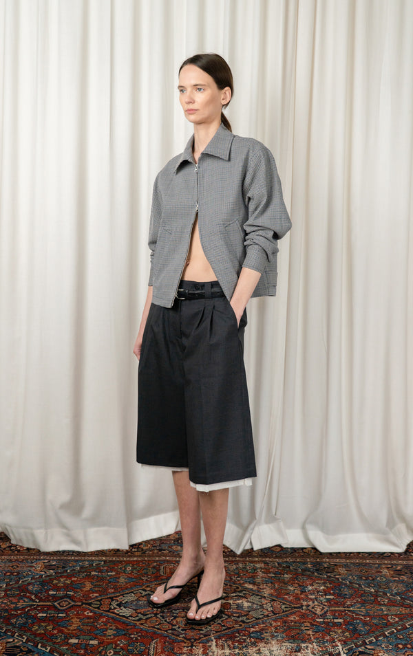 Taupe Check Cropped Mail Jacket