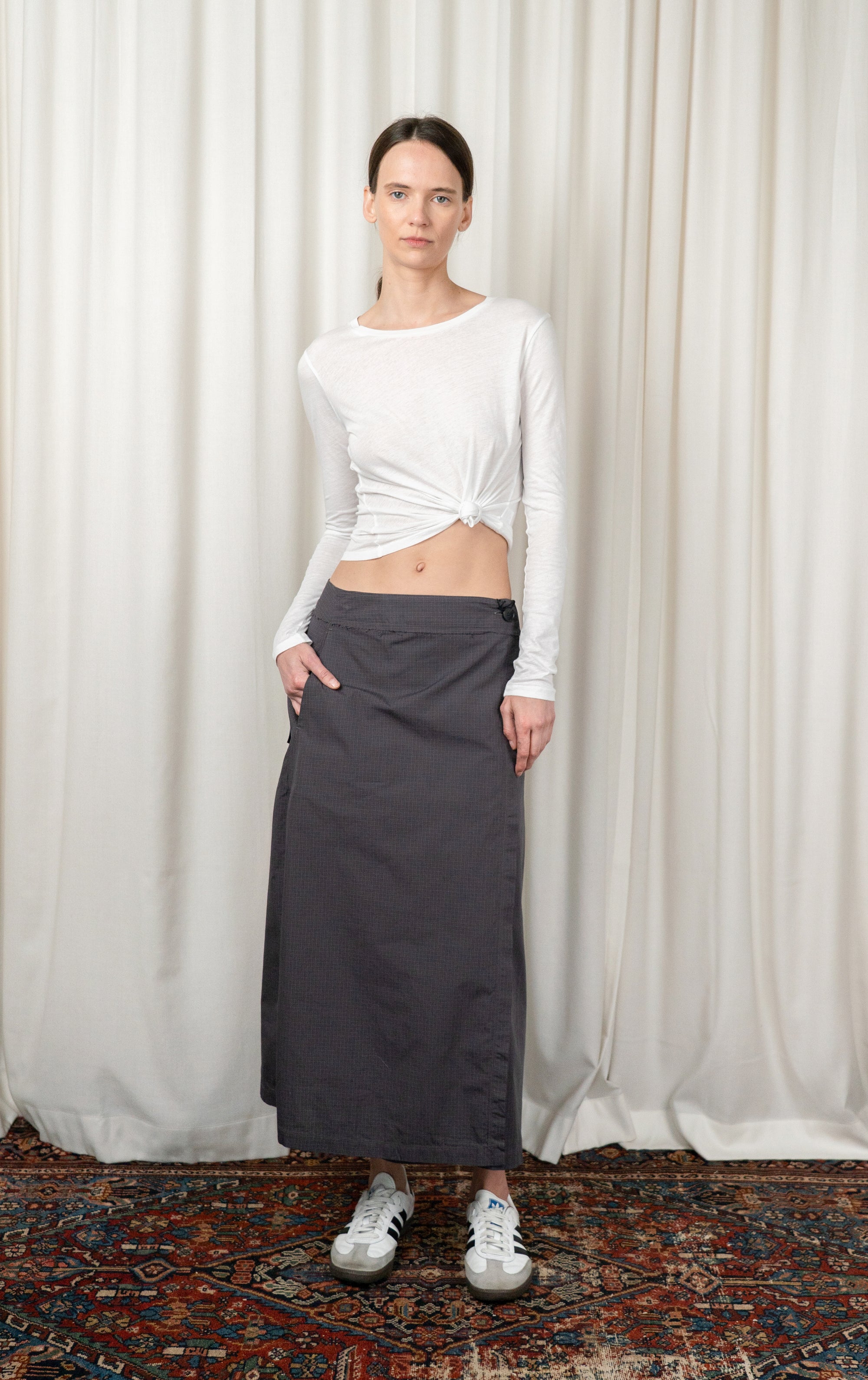 Mushroom Micro Check Classic Wrap Skirt