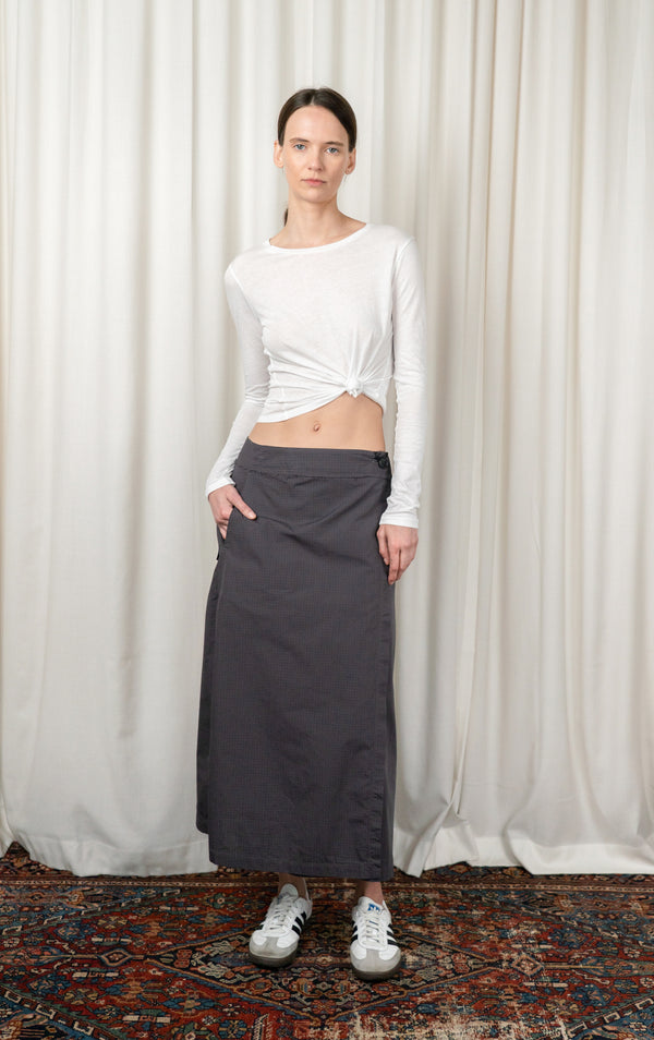 Mushroom Micro Check Classic Wrap Skirt