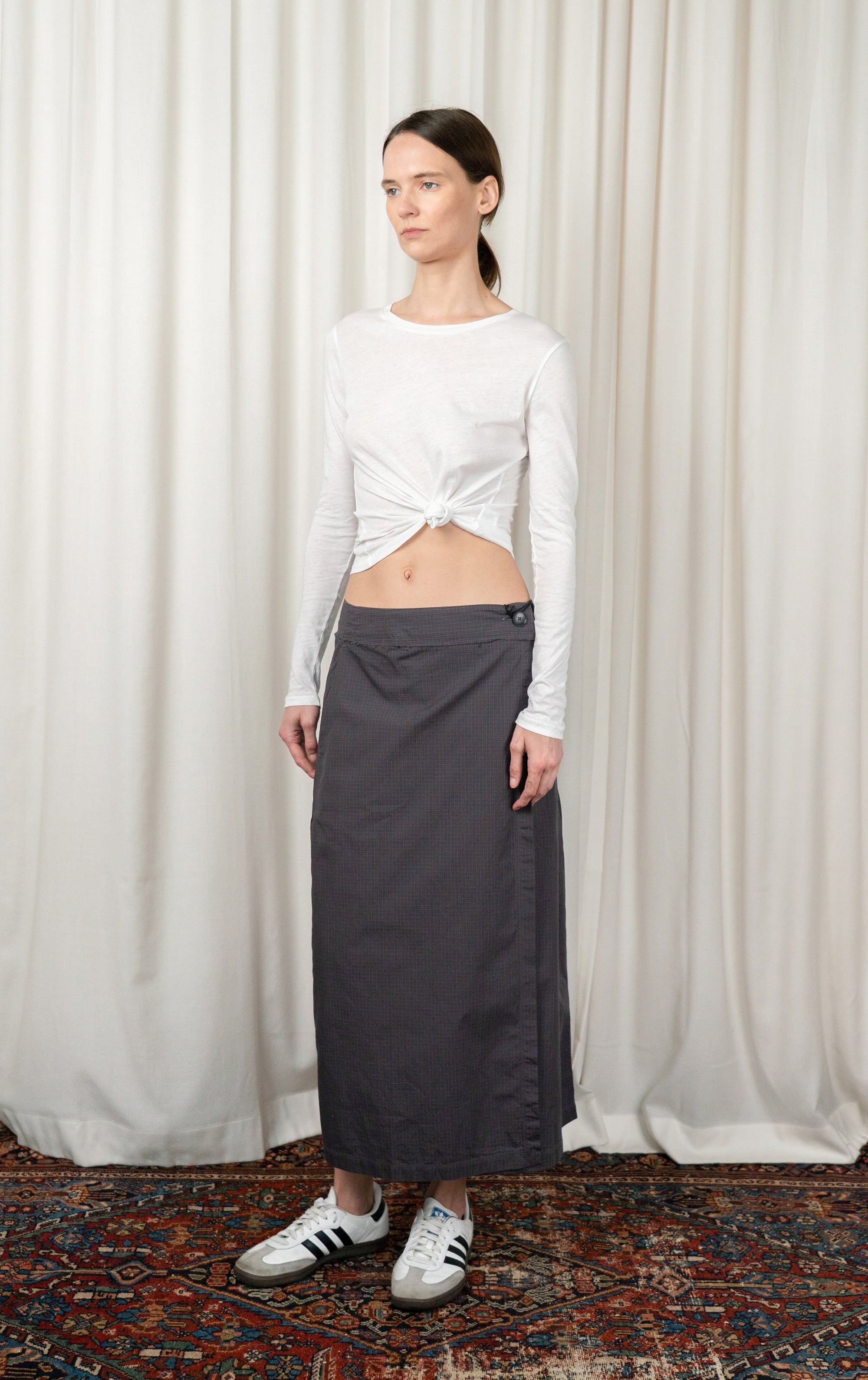 Mushroom Micro Check Classic Wrap Skirt