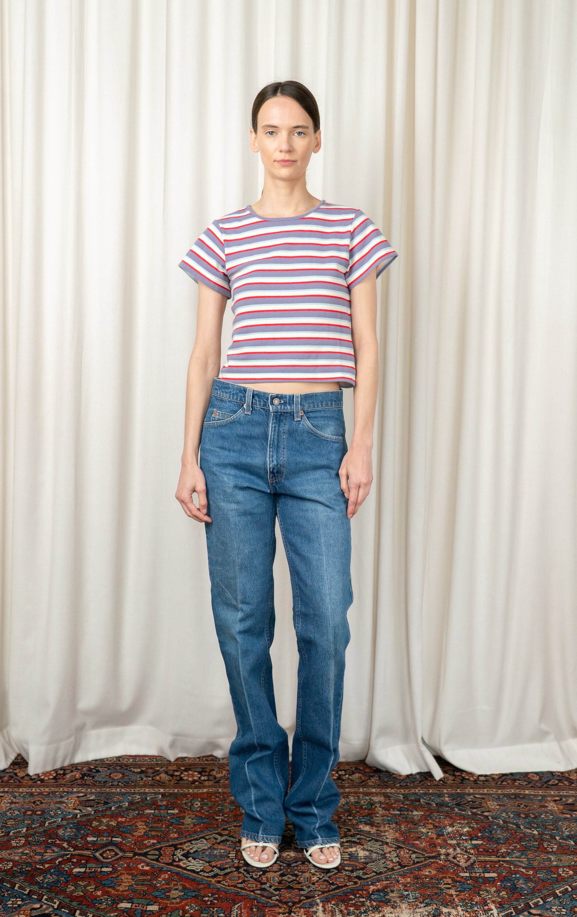 Red Cropped Striped T-shirt
