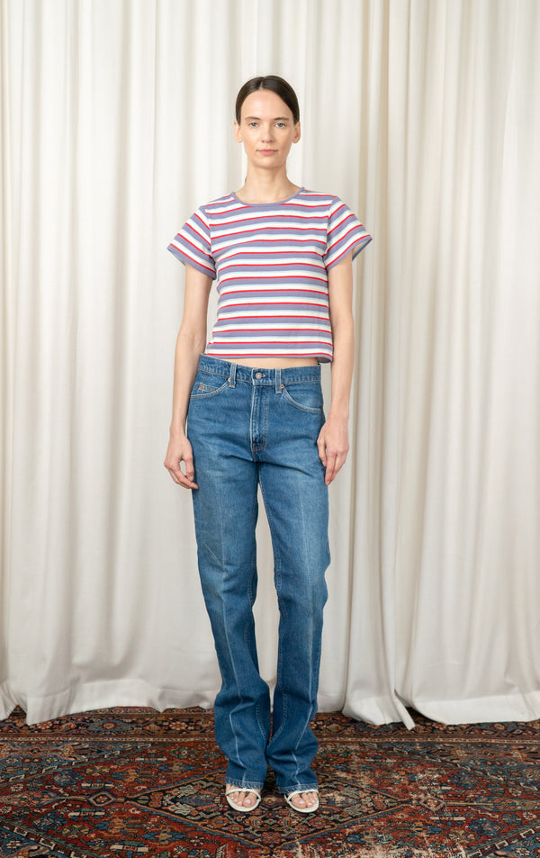 Red Cropped Striped T-shirt