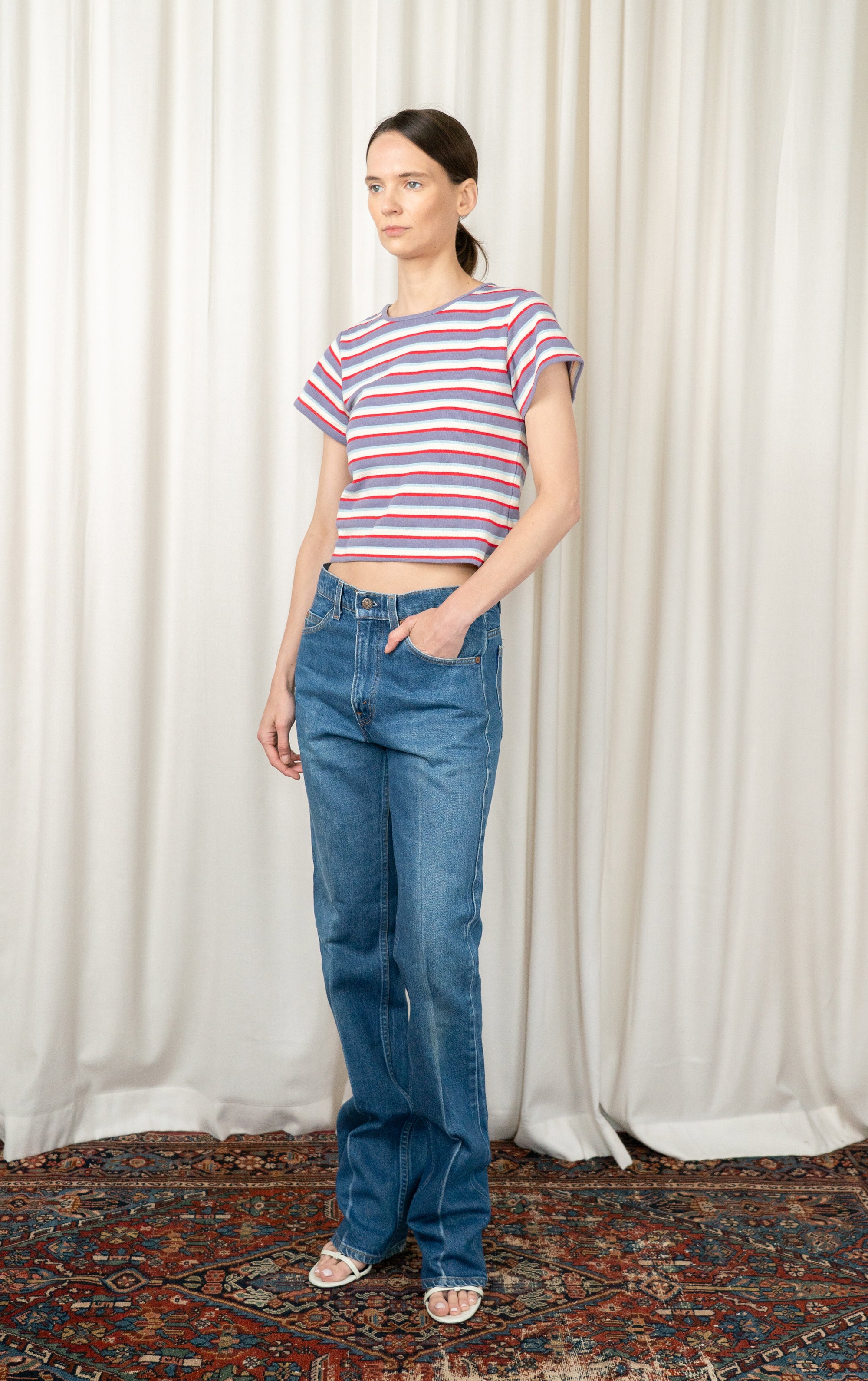 Red Cropped Striped T-shirt