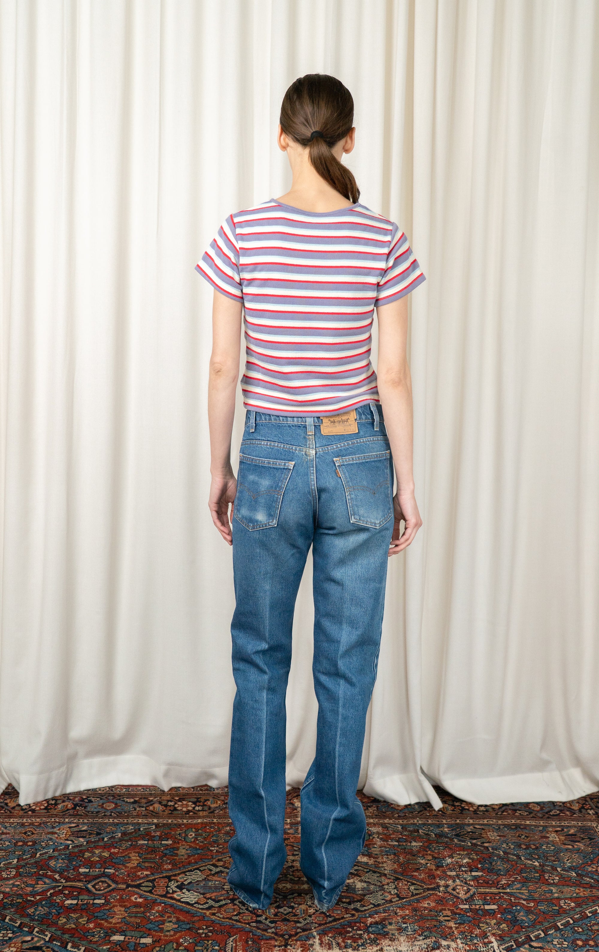 Red Cropped Striped T-shirt