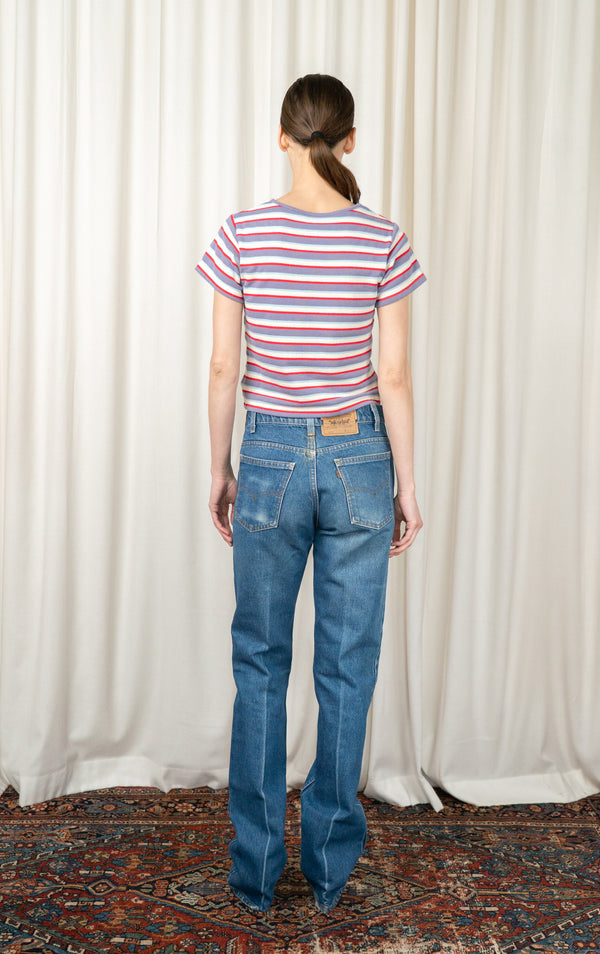 Red Cropped Striped T-shirt