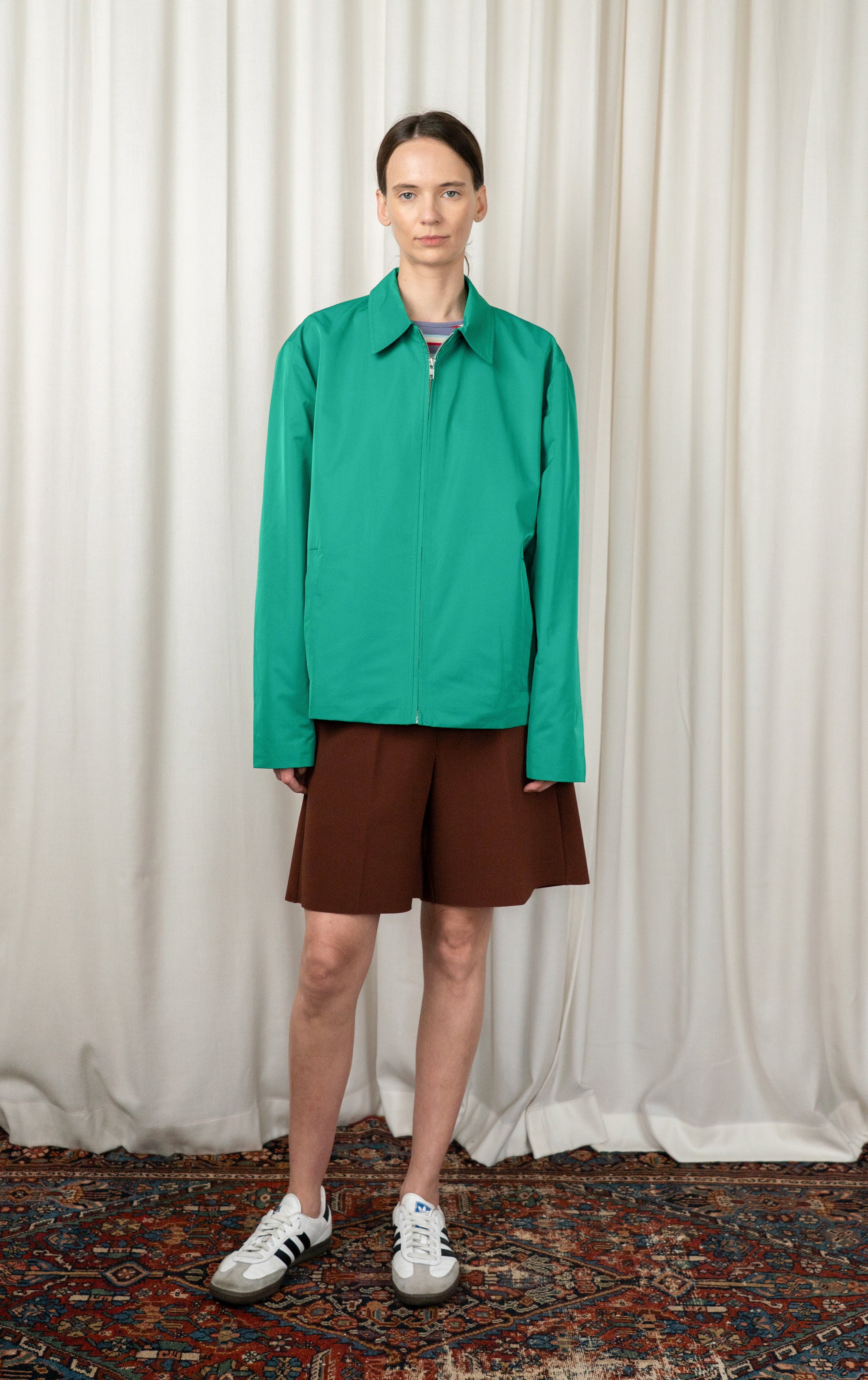 Green Straight Zip-up Jacket