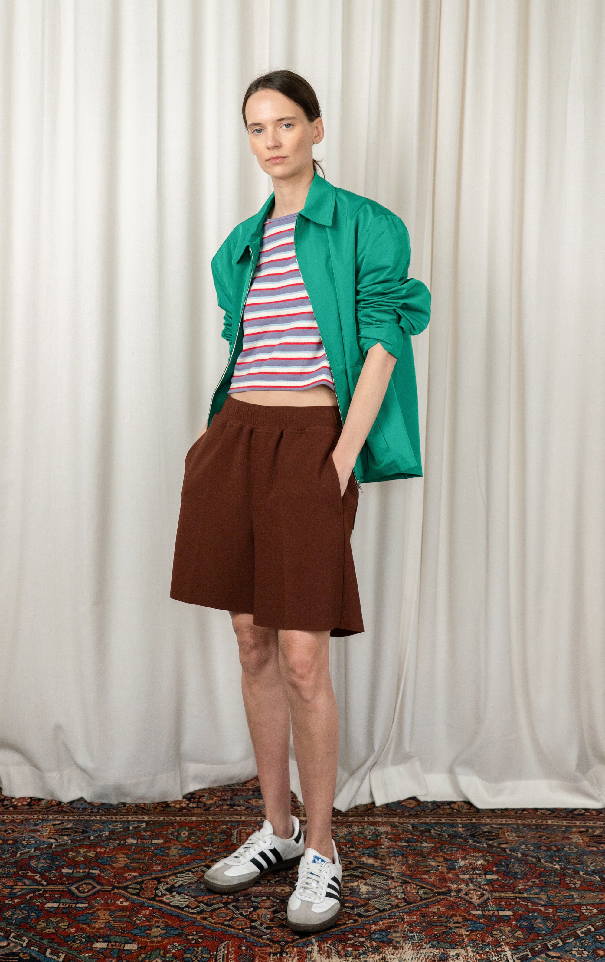 Green Straight Zip-up Jacket