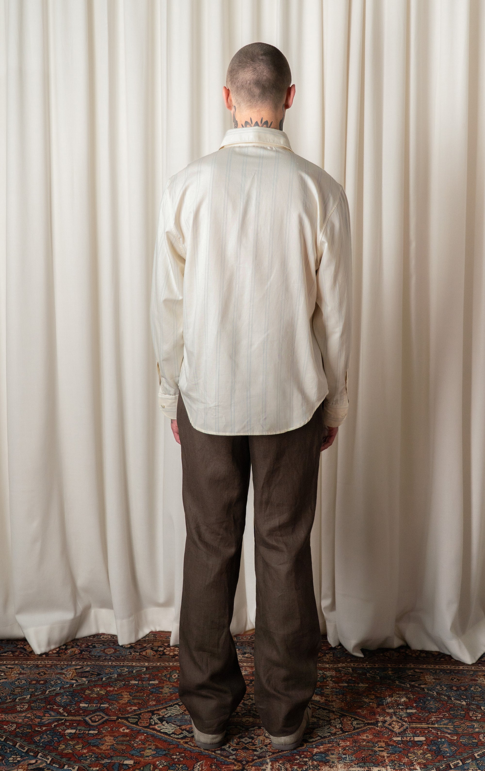 Ecru Striped Spread Collar Shirt