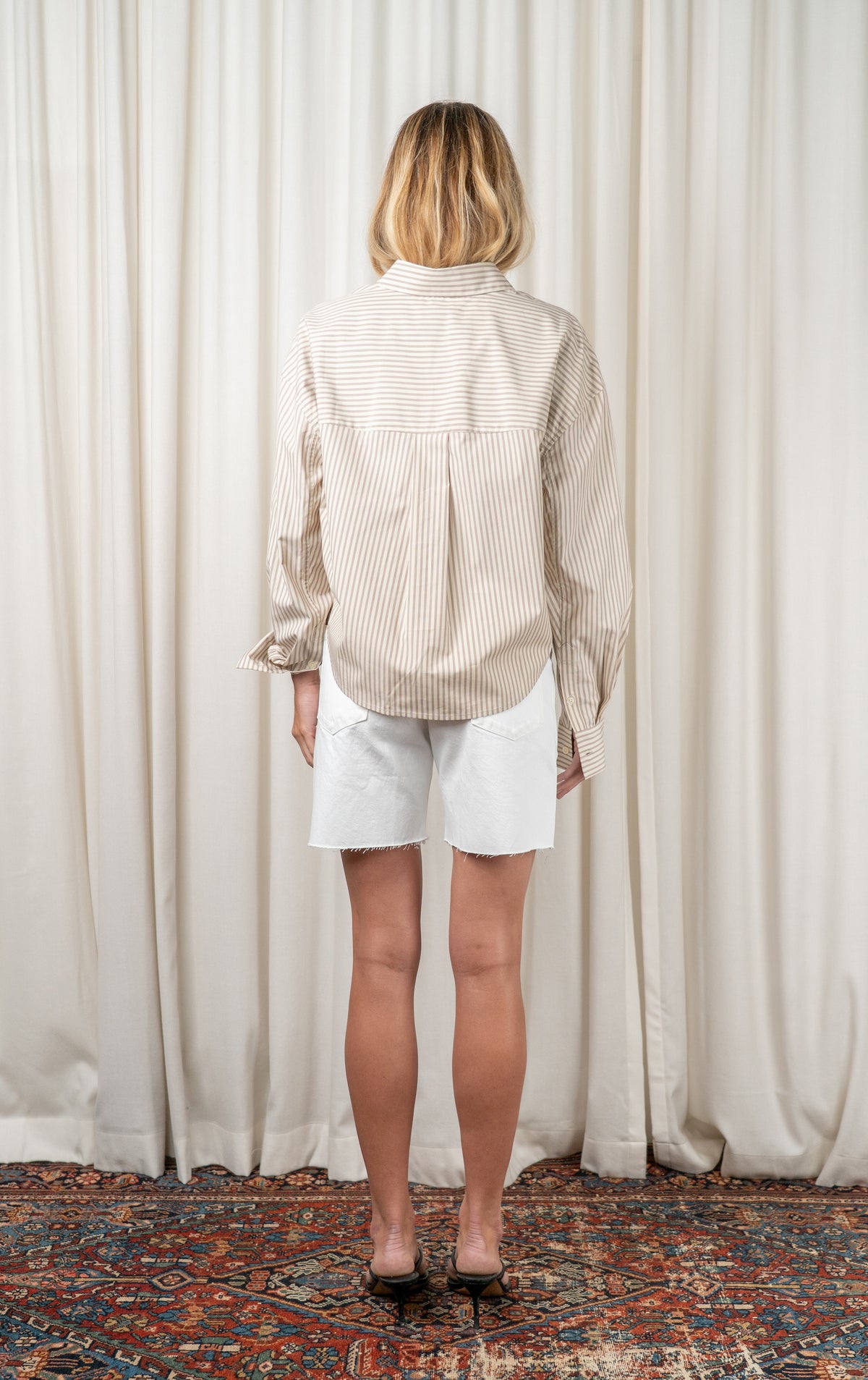 Beige Striped Tegan Button Down