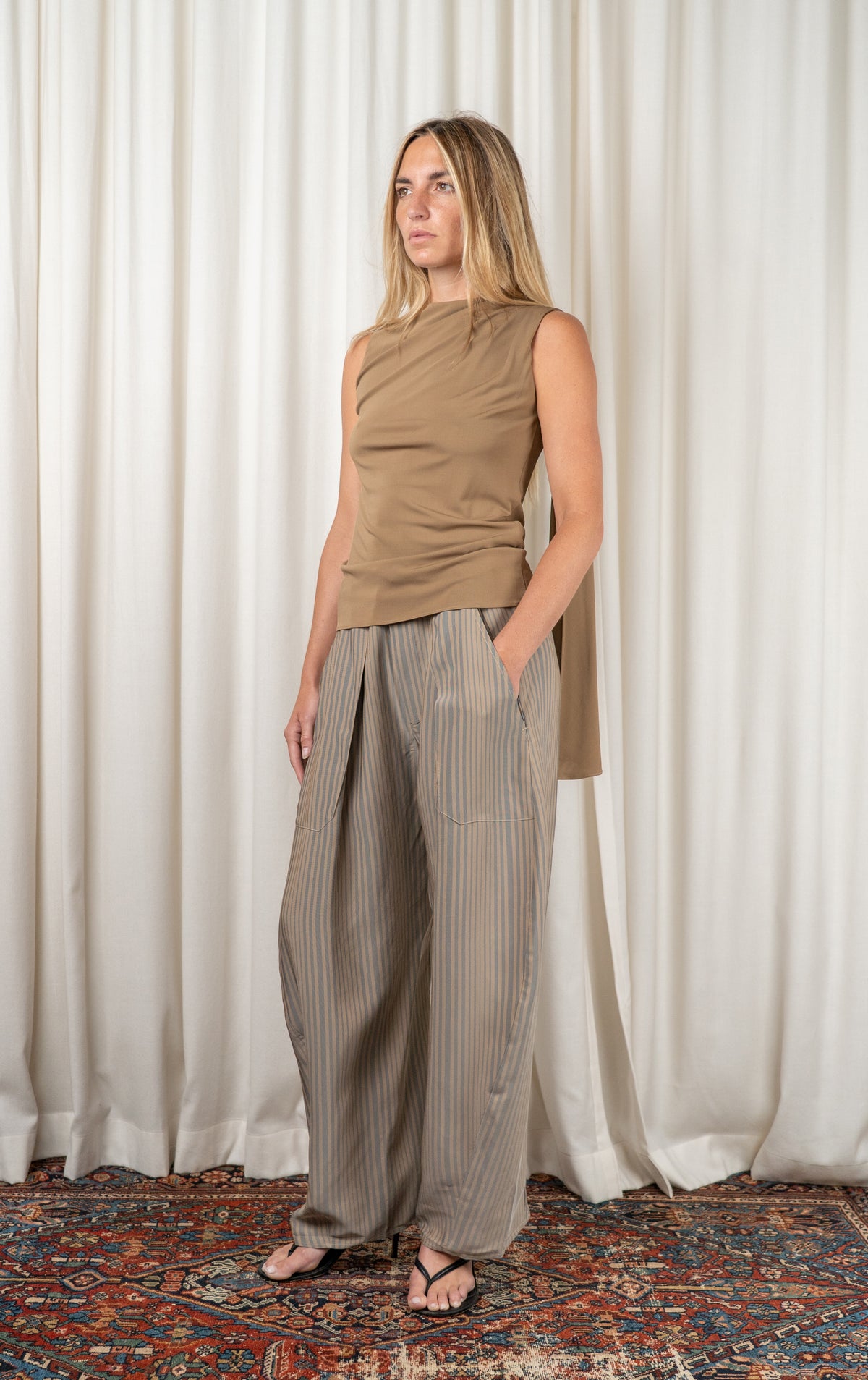 Beige Striped Clemence Pant