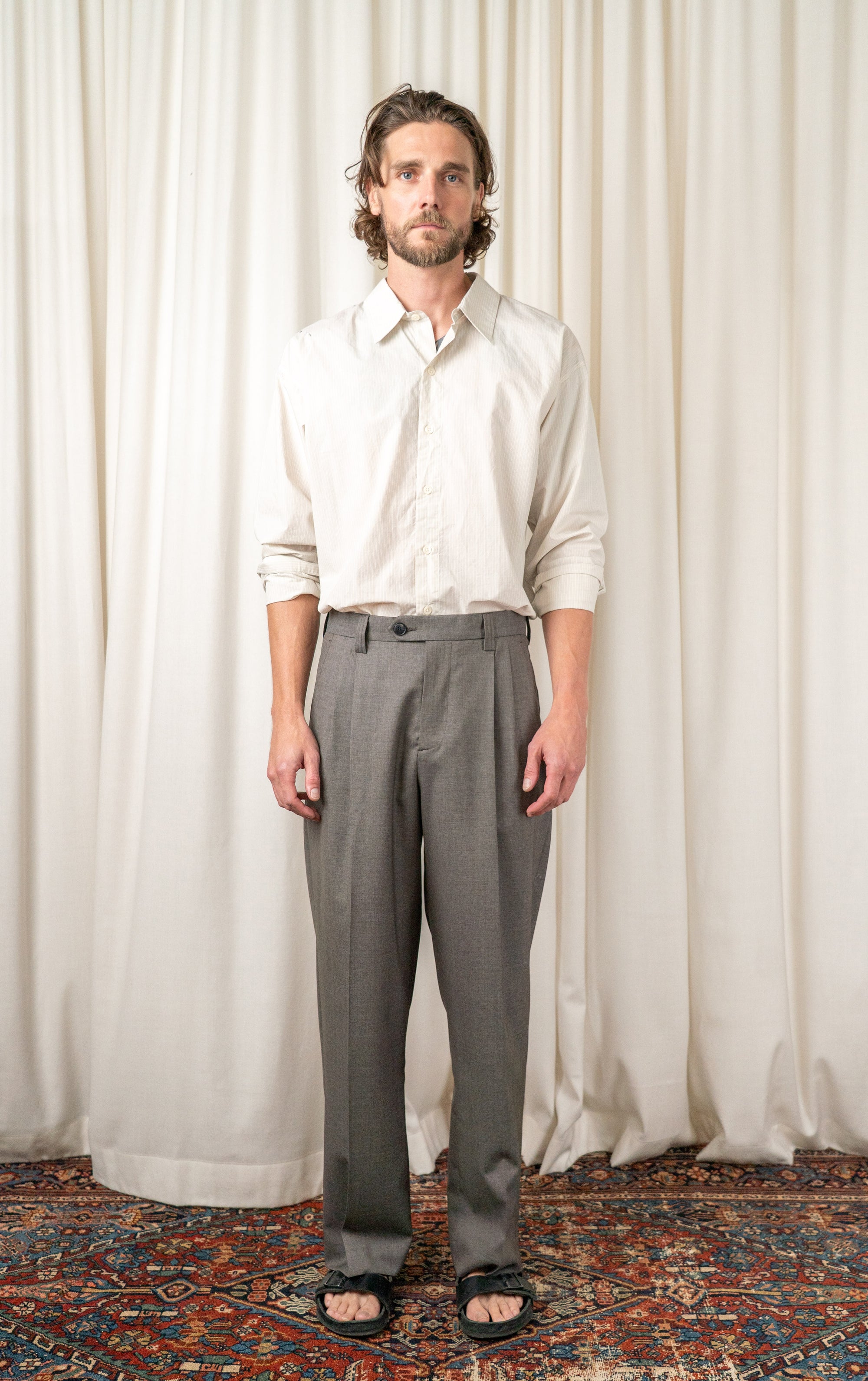 Light Taupe Wool Classic Trousers