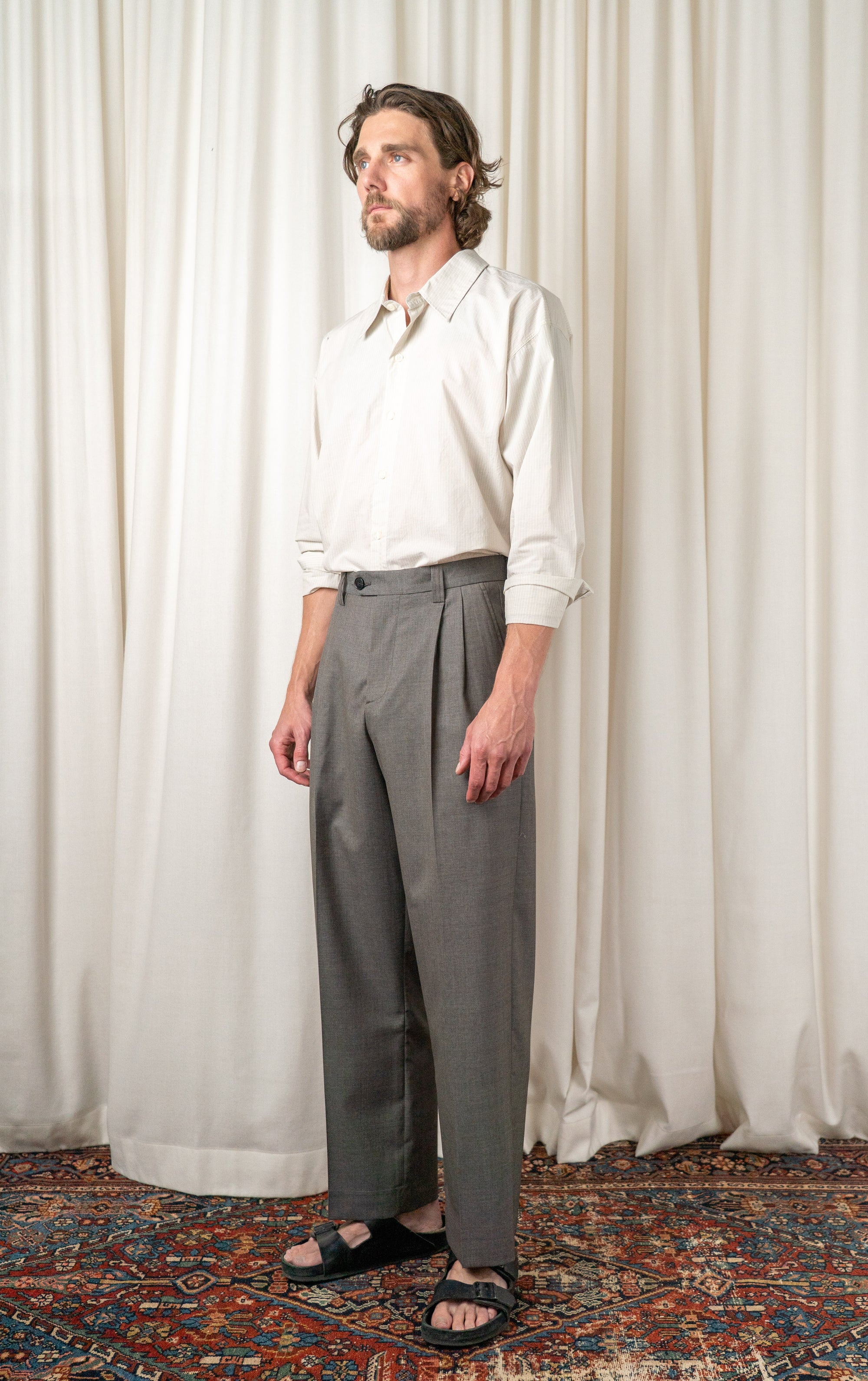 Light Taupe Wool Classic Trousers