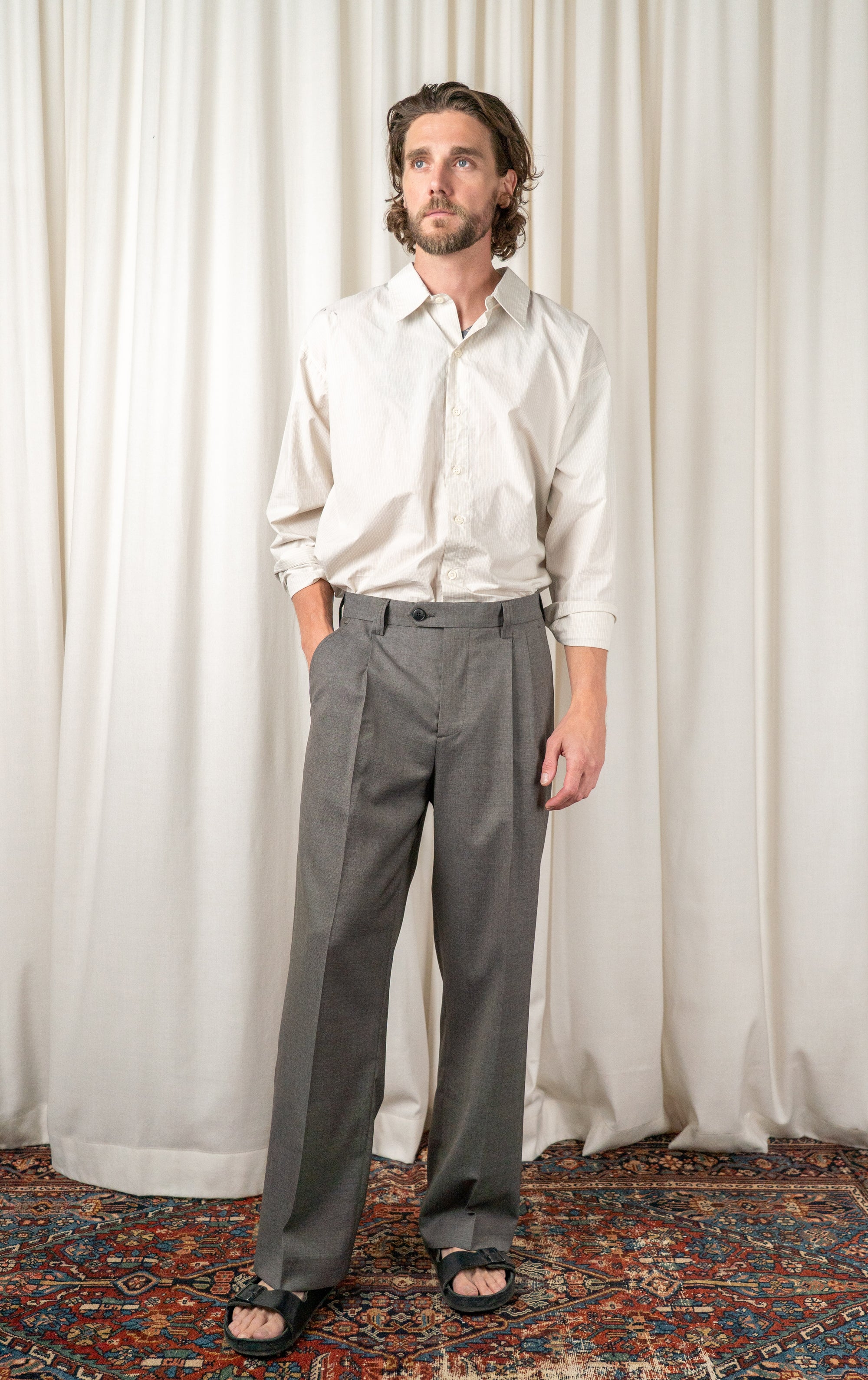 Light Taupe Wool Classic Trousers