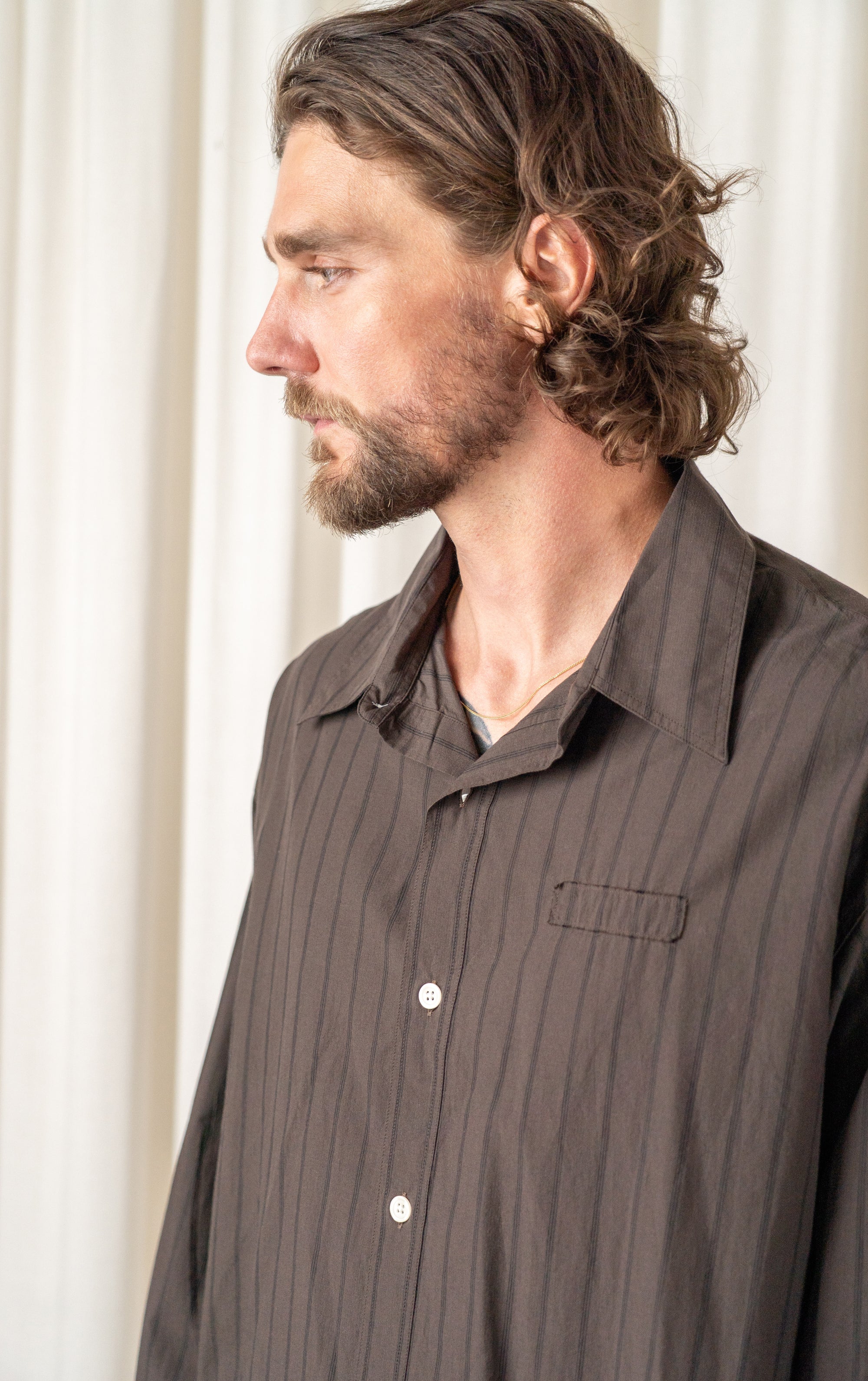 Dark Brown Triple Stripe Essay Shirt