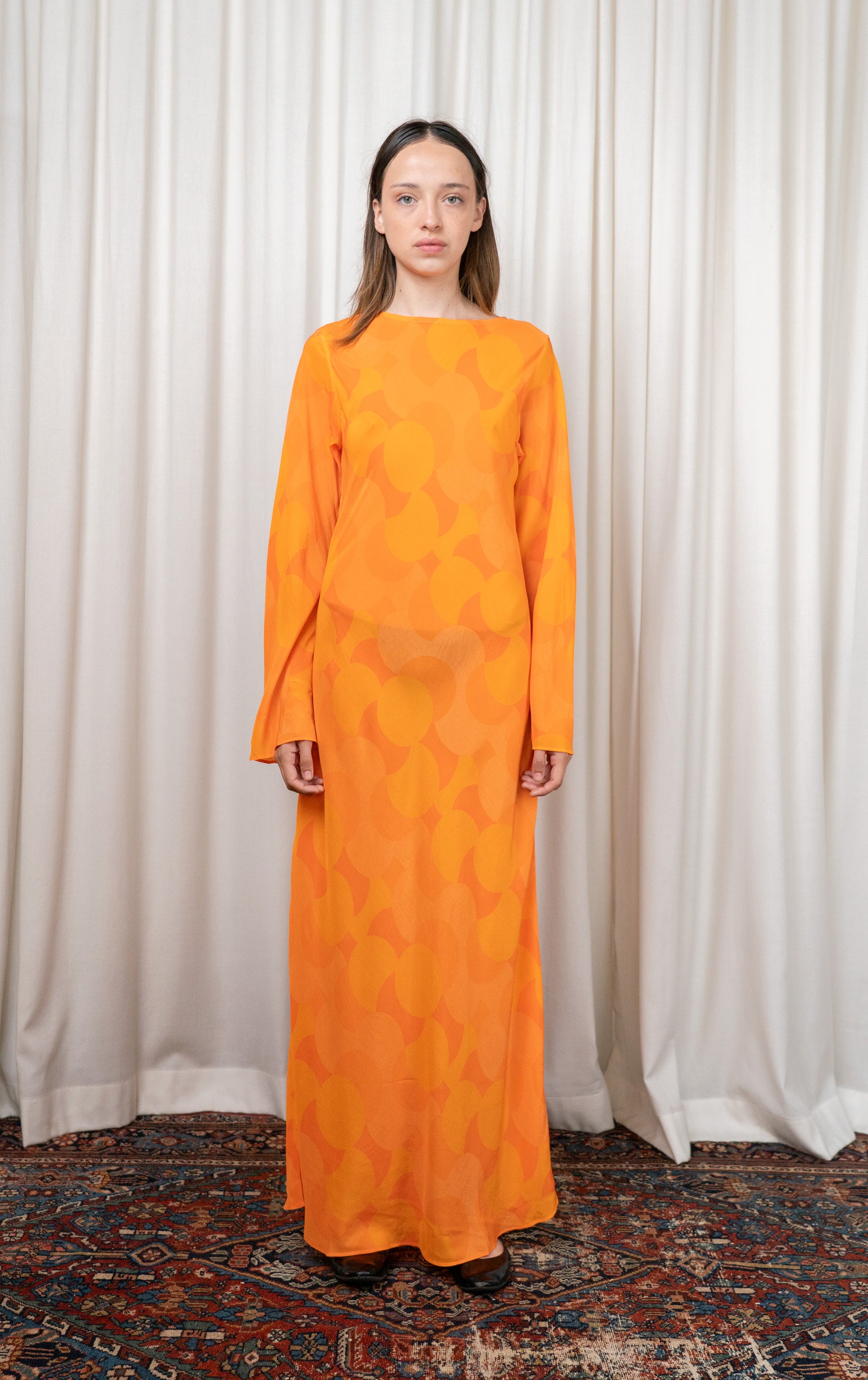 Orange Silk Bias Cut Dress