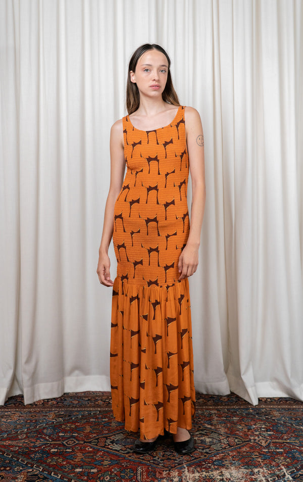 Orange Silk Ruched Dress