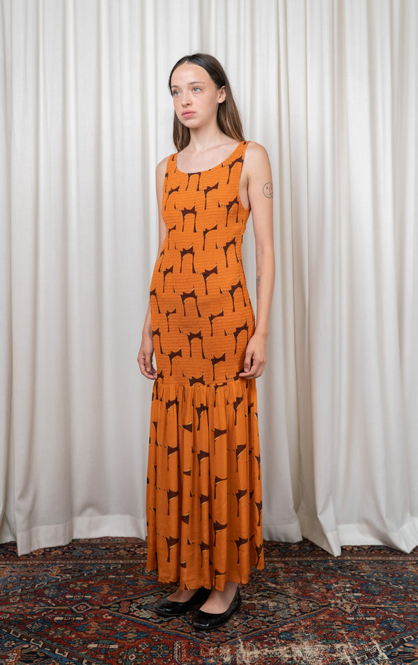 Orange Silk Ruched Dress