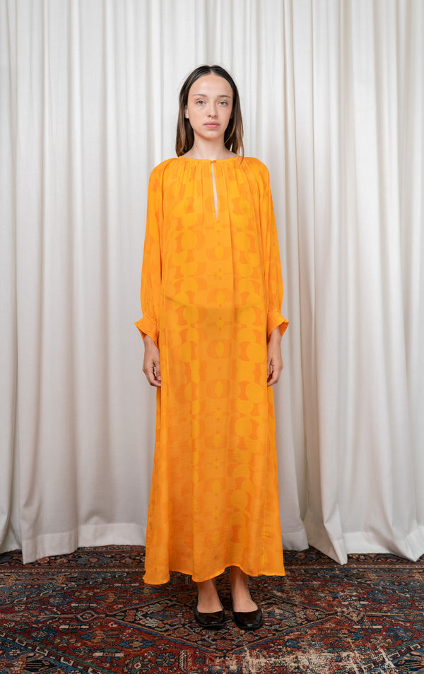 Orange Balloon Sleeved Dress